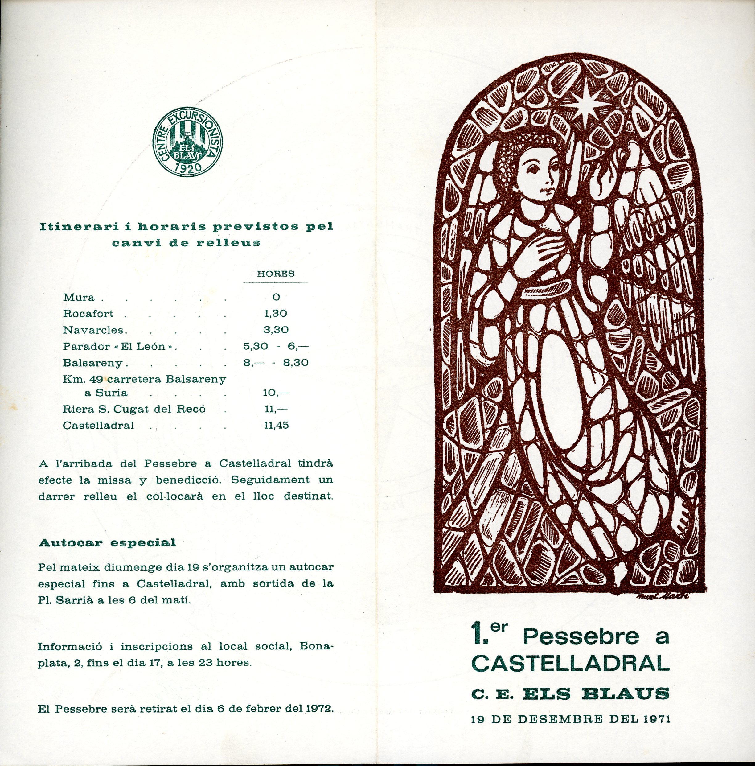 1.er Pessebre a Castelladral : C.E. Els Blaus : 19 de desembre del 1971 - Portada