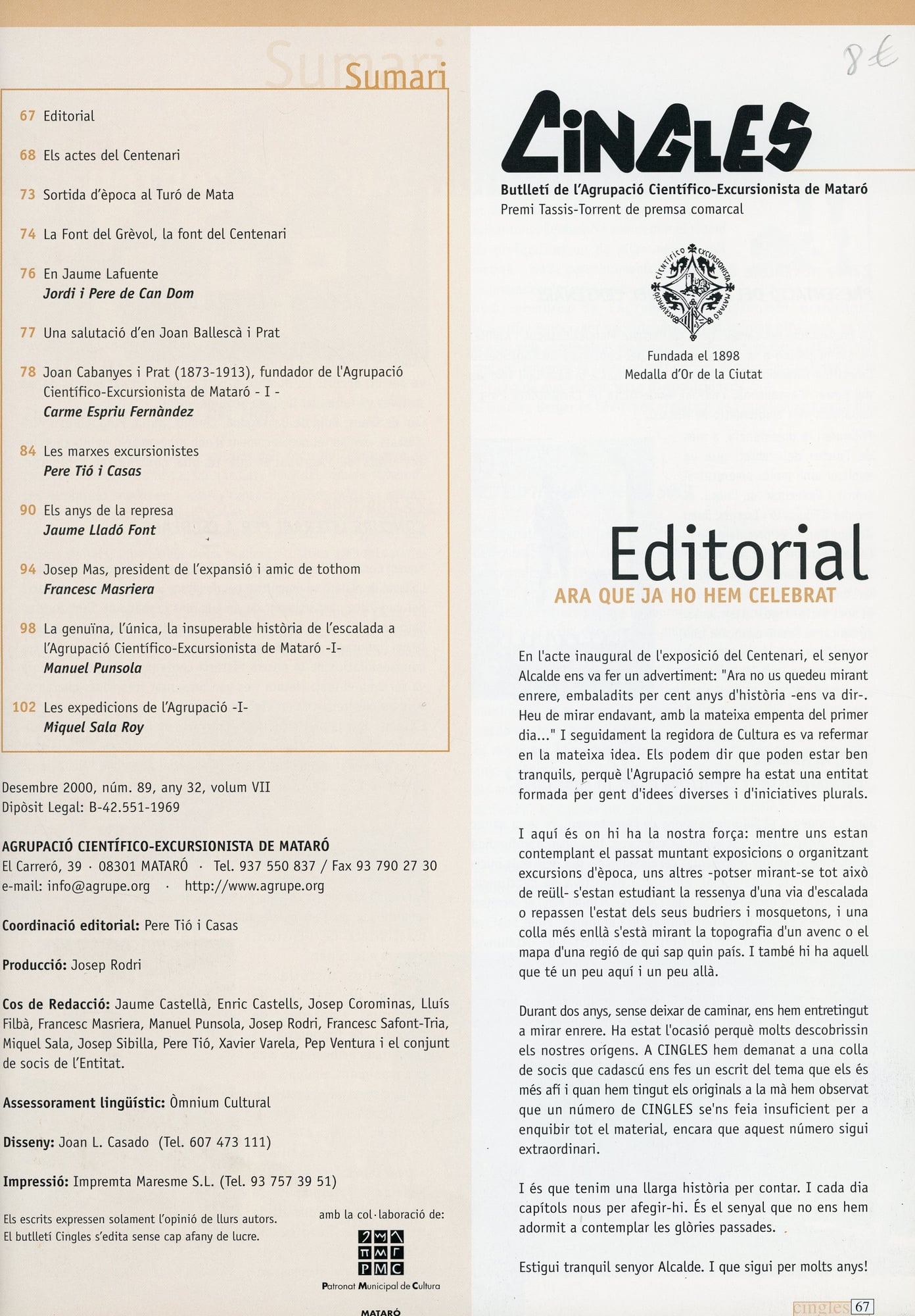 Cingles : 100 anys 1898-1998 : Butlletí de l'Agrupació Científico-Excursionista de Mataró - Miniatura 2