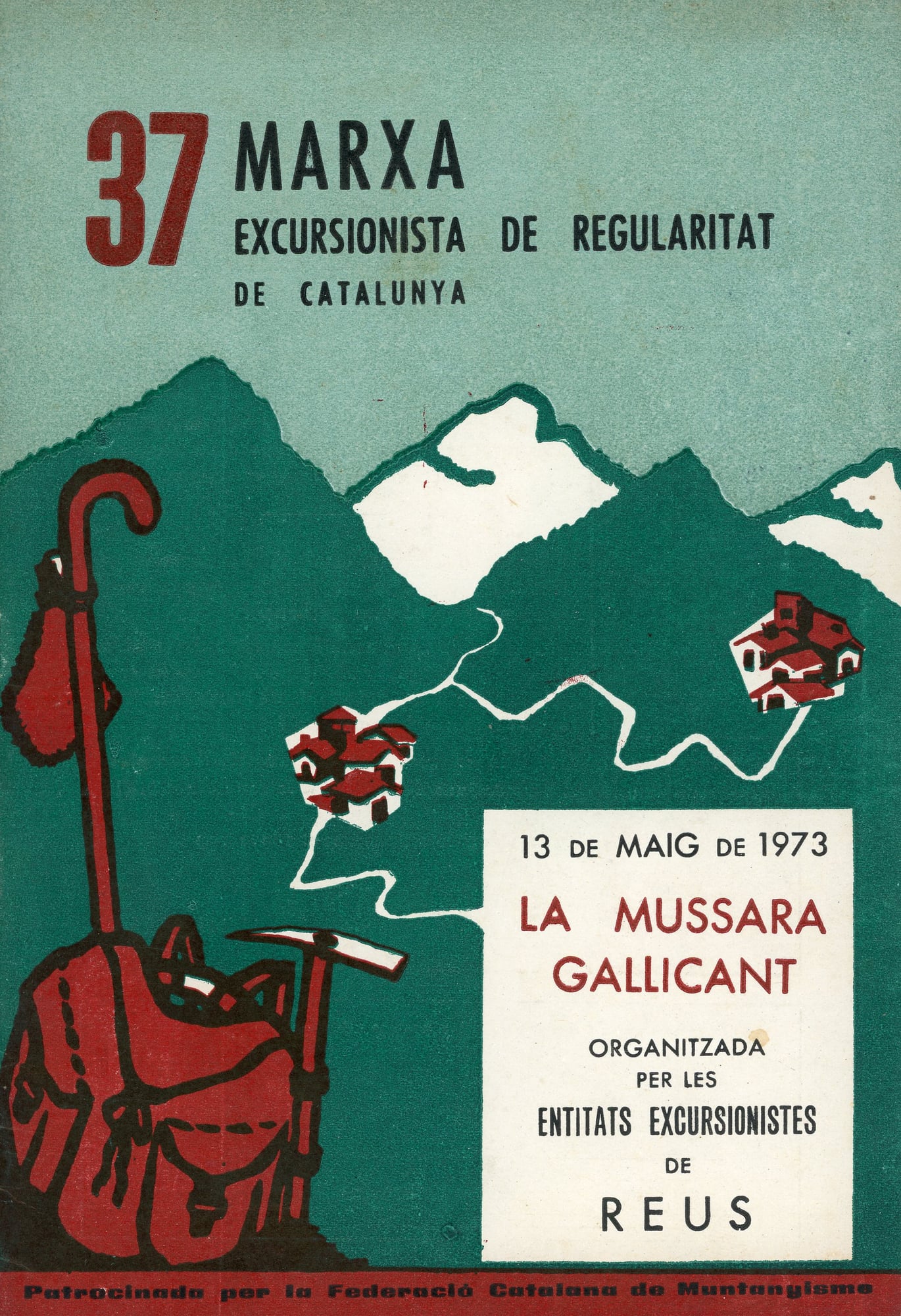 37 Marxa excursionista de regularitat de Catalunya 13 de maig de 1973 La Mussara Gallicant Organitzada per les entitats excursionistes de Reus - Portada
