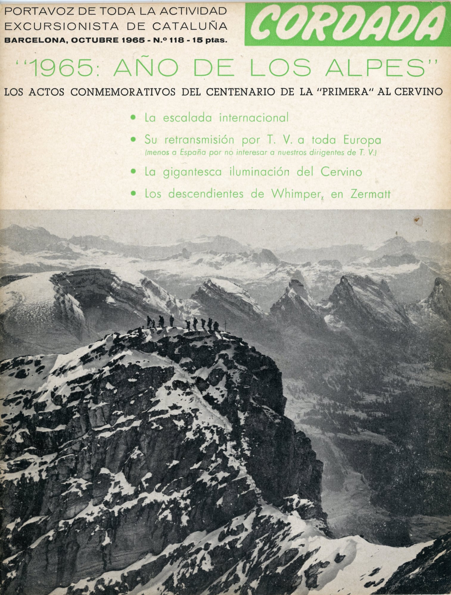"1965: Año de los Alpes" : Los actos conmemorativos del centenario de la "primera" al Cervino - Portada