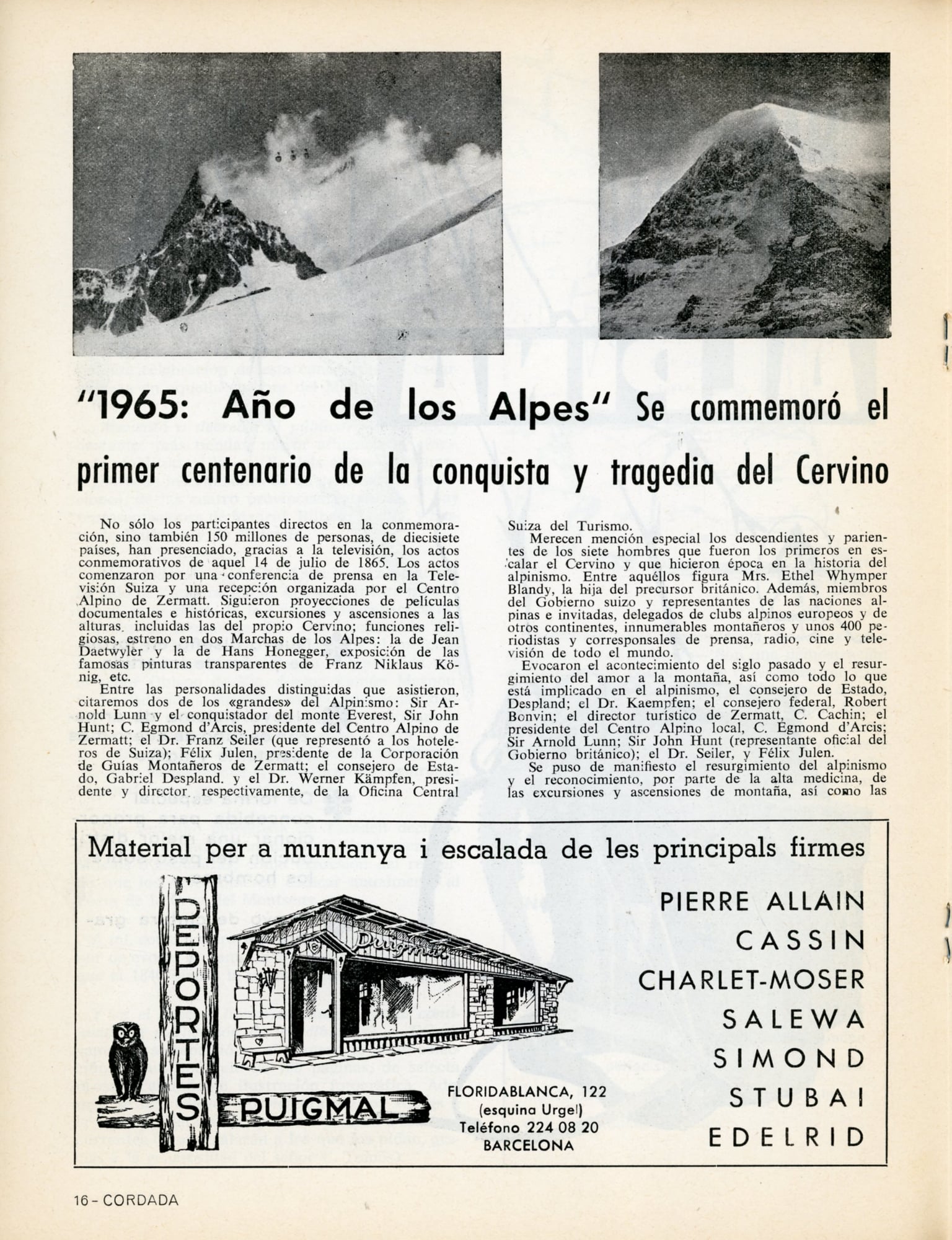"1965: Año de los Alpes" : Los actos conmemorativos del centenario de la "primera" al Cervino - Miniatura 2