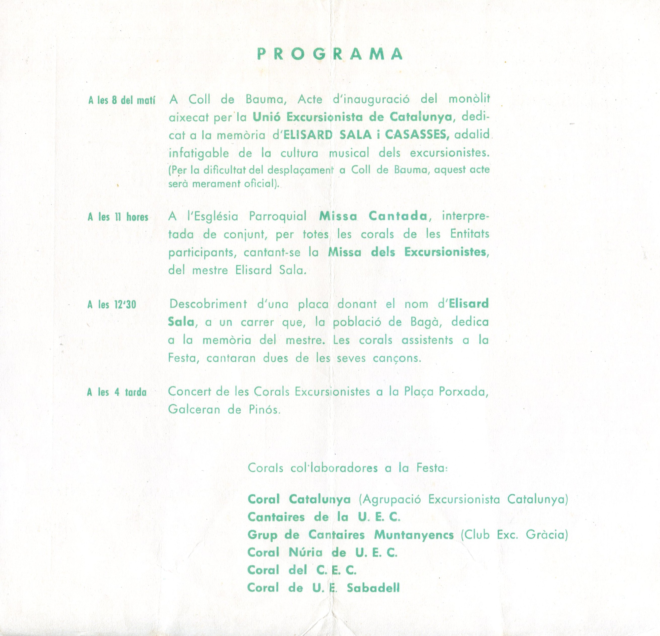 7ª Festa de la Cançó de Muntanya : Homenatge al mestre Elisard Sala : Bagà 20 de juny 1971 - Miniatura 2