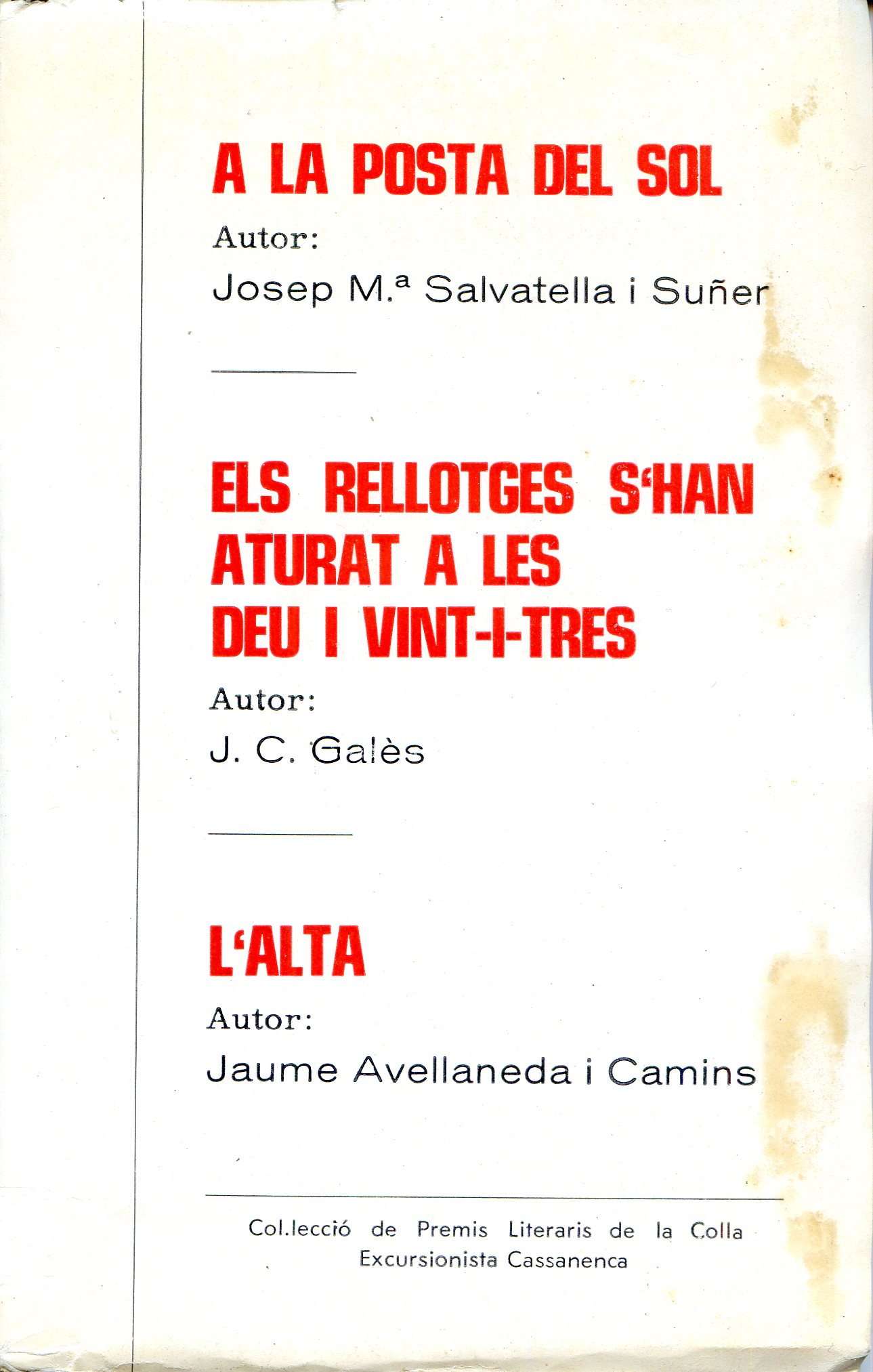 A la posta del sol : Els rellotges s'han aturat a les deu i vint-i-tres : L'alta - Portada