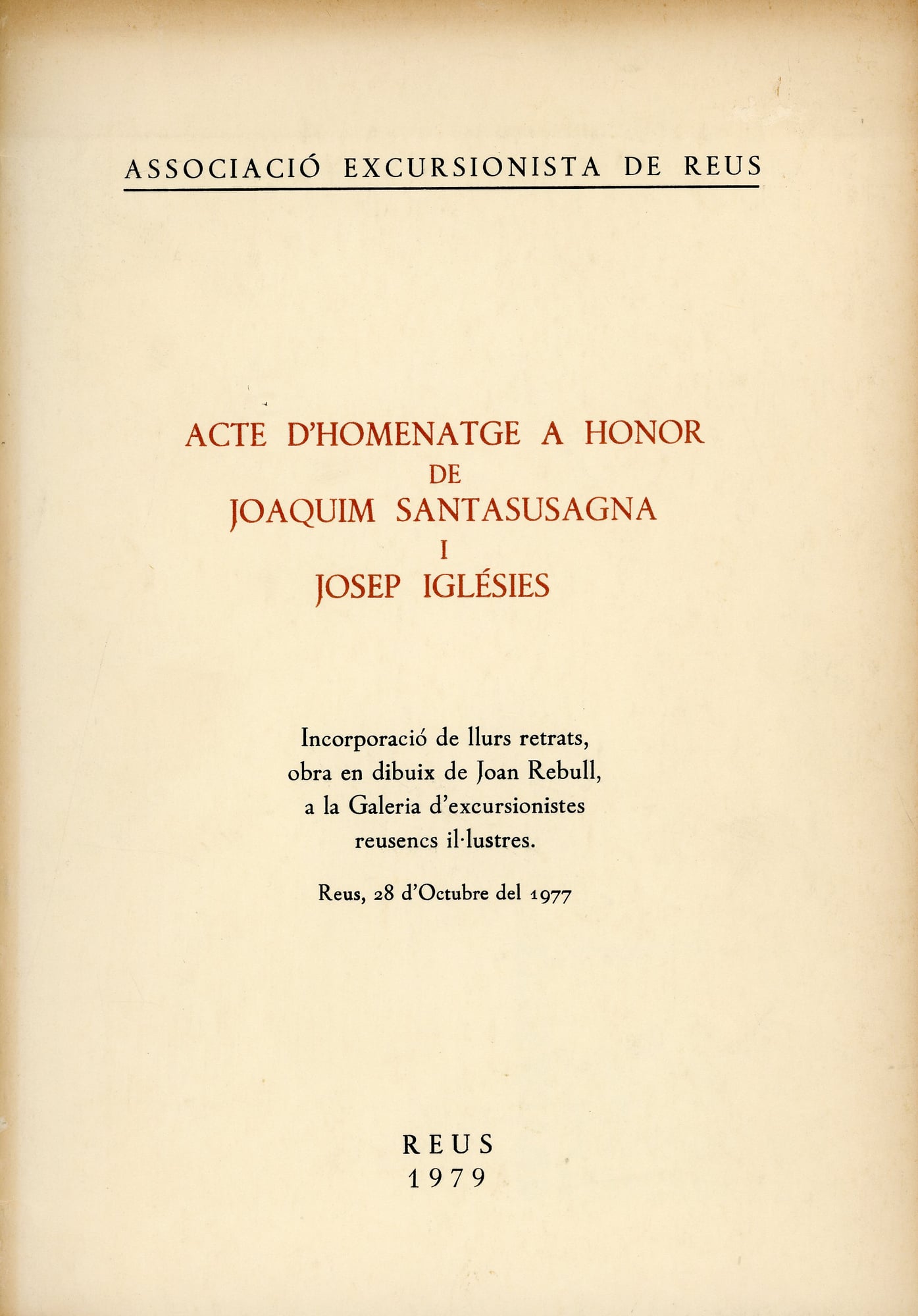 Acte d'homenatge a honor de Joaquim Santasusagna i Josep Iglésies - Portada