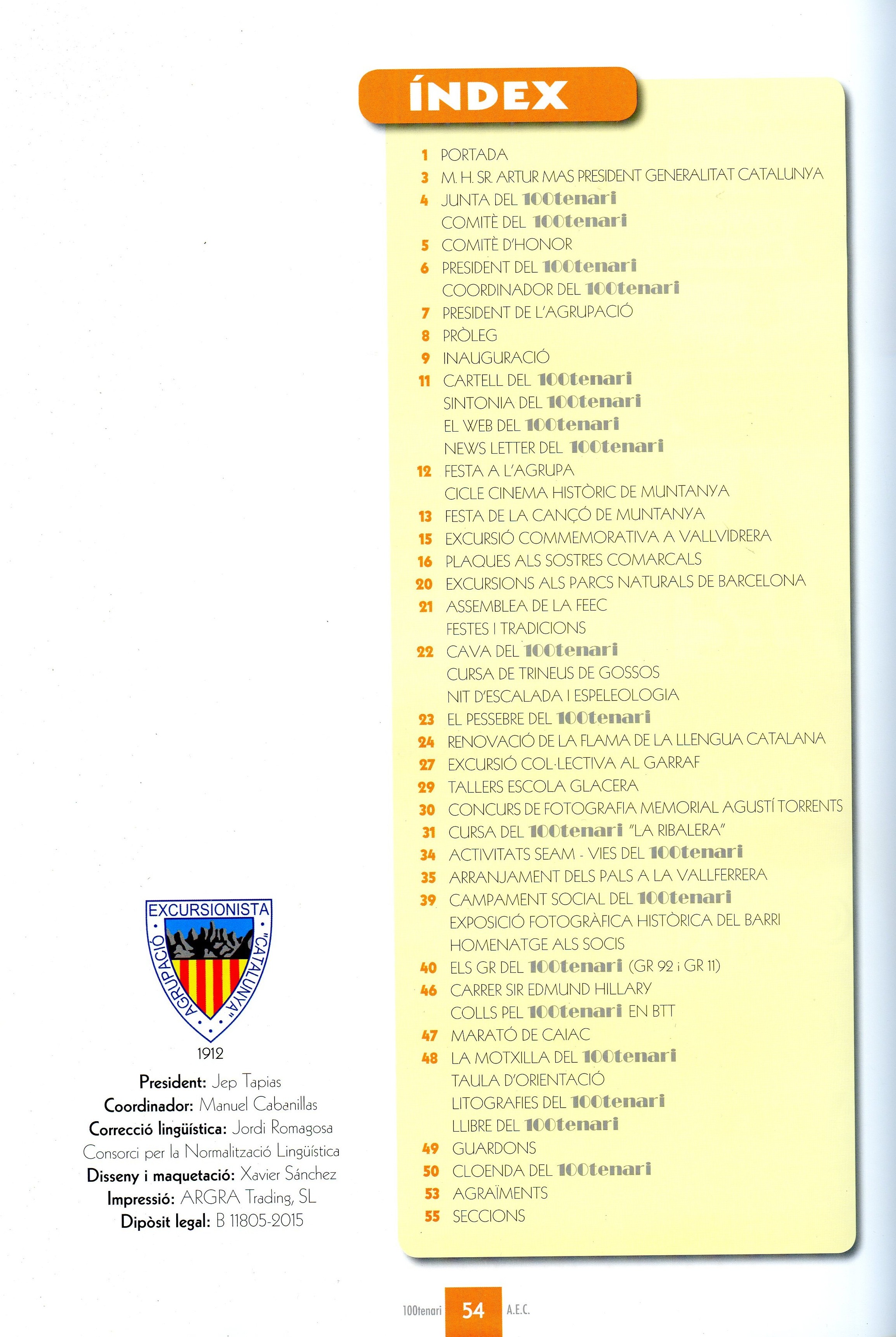 100 anys d'excursionisme i cultura : Agrupació Excursionista "Catalunya" - Portada