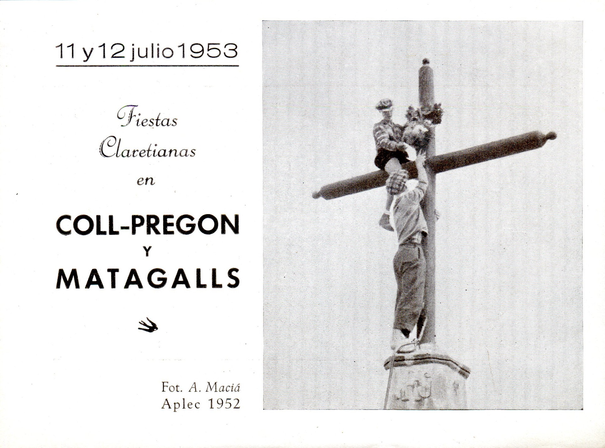 Fiestas claretianas en Coll-pregon y Matagalls : 11 y 12 julio 1953 - Portada