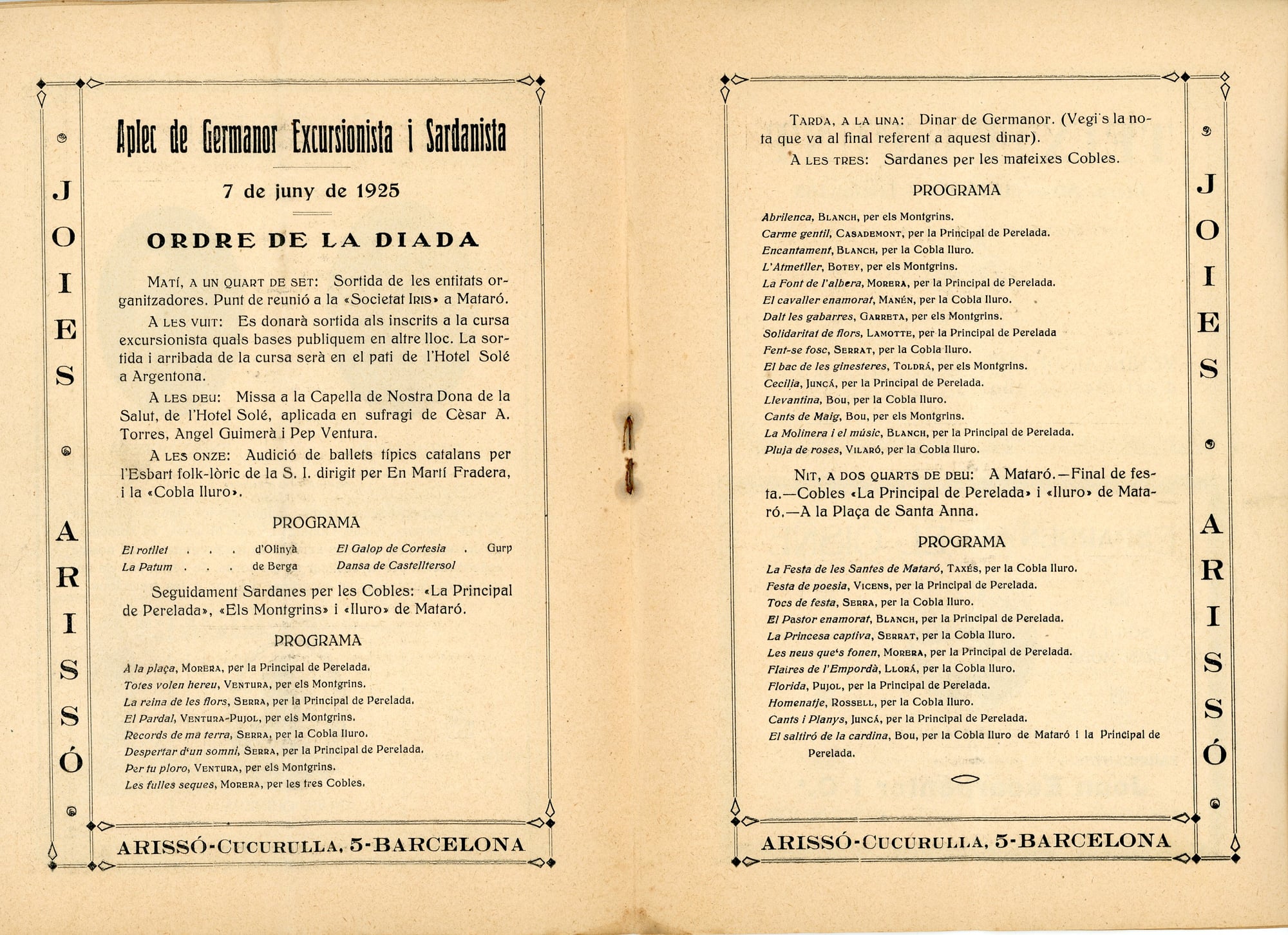 Programa del Aplec de Germanor a Nostra Dona de la Salut (Burriach) Argentona de les entitats excursionites i sardanistes de Mataró : 7 de juny de 1925 - Miniatura 3