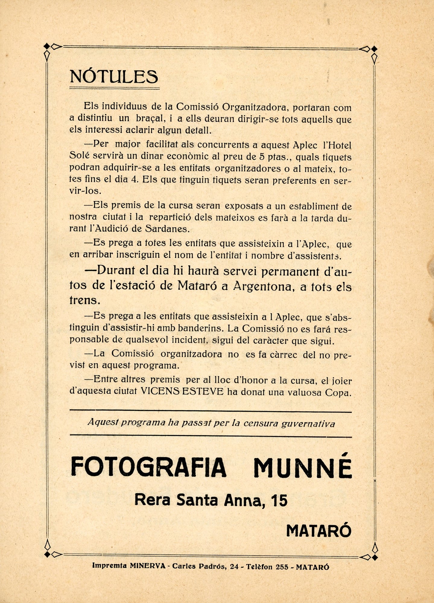 Programa del Aplec de Germanor a Nostra Dona de la Salut (Burriach) Argentona de les entitats excursionites i sardanistes de Mataró : 7 de juny de 1925 - Miniatura 5