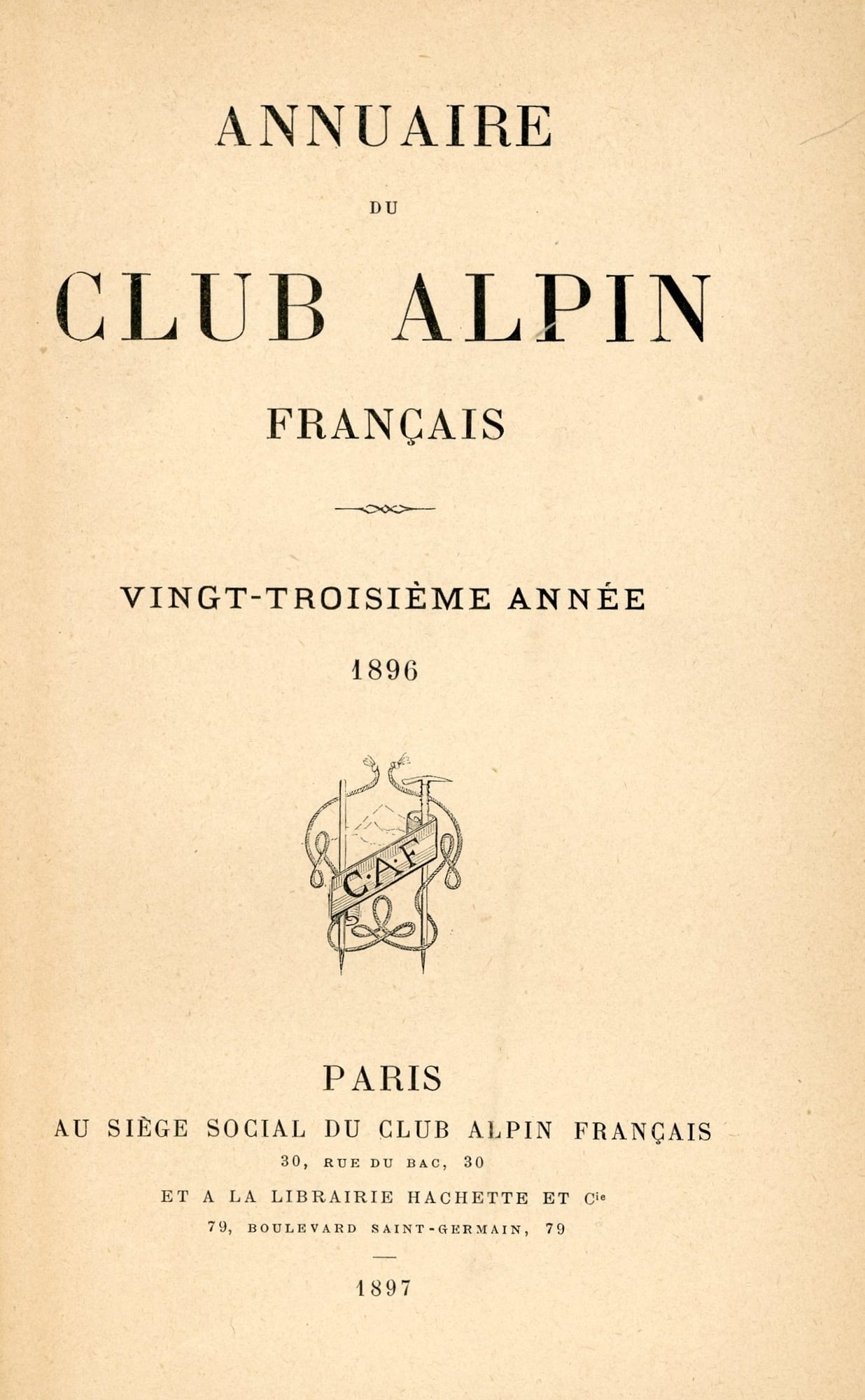Annuaire du Club Alpin Français : Vingt-Troisième Année 1896  [Au Canigou] - Portada
