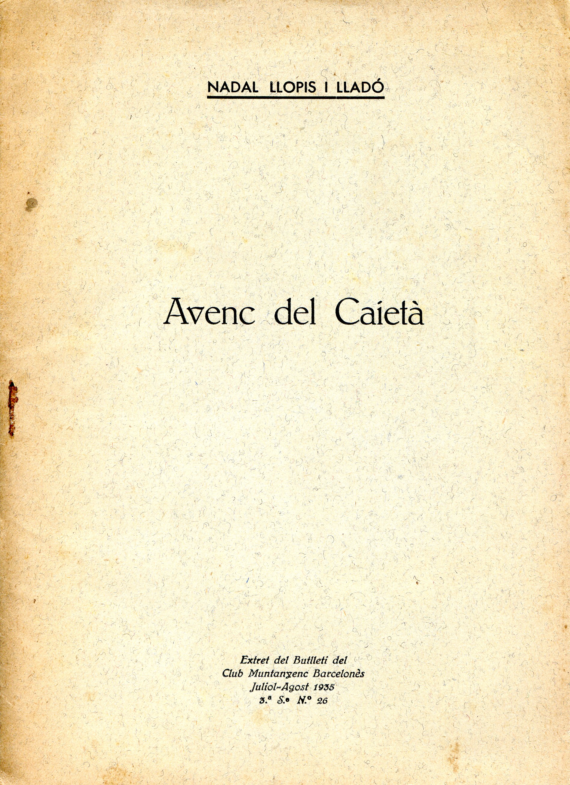 Avenc del Caietà - Portada