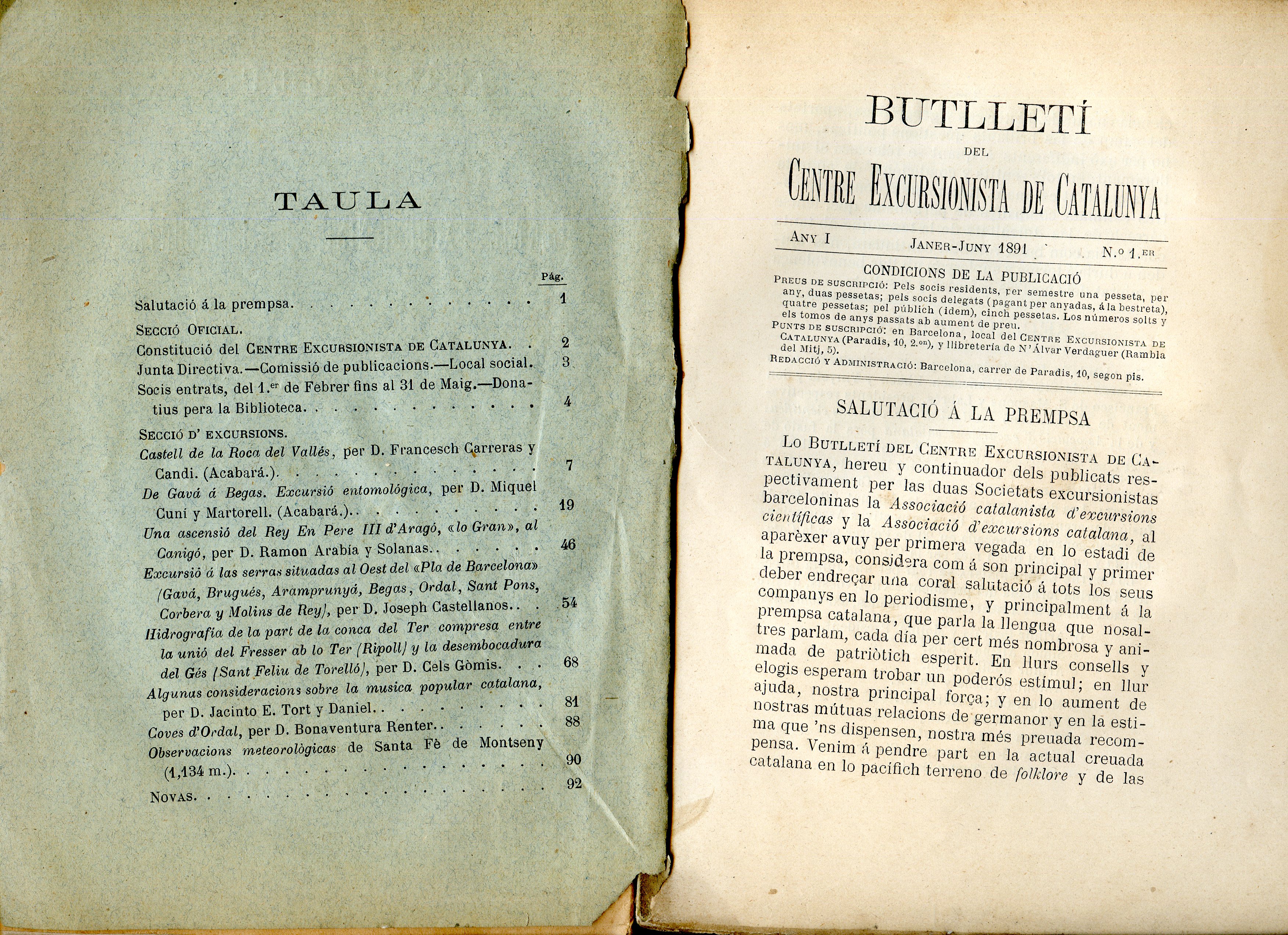 Butlletí del Centre Excursionista de Catalunya : Janer-juny 1891 : Any I  n.º 1er - Miniatura 2