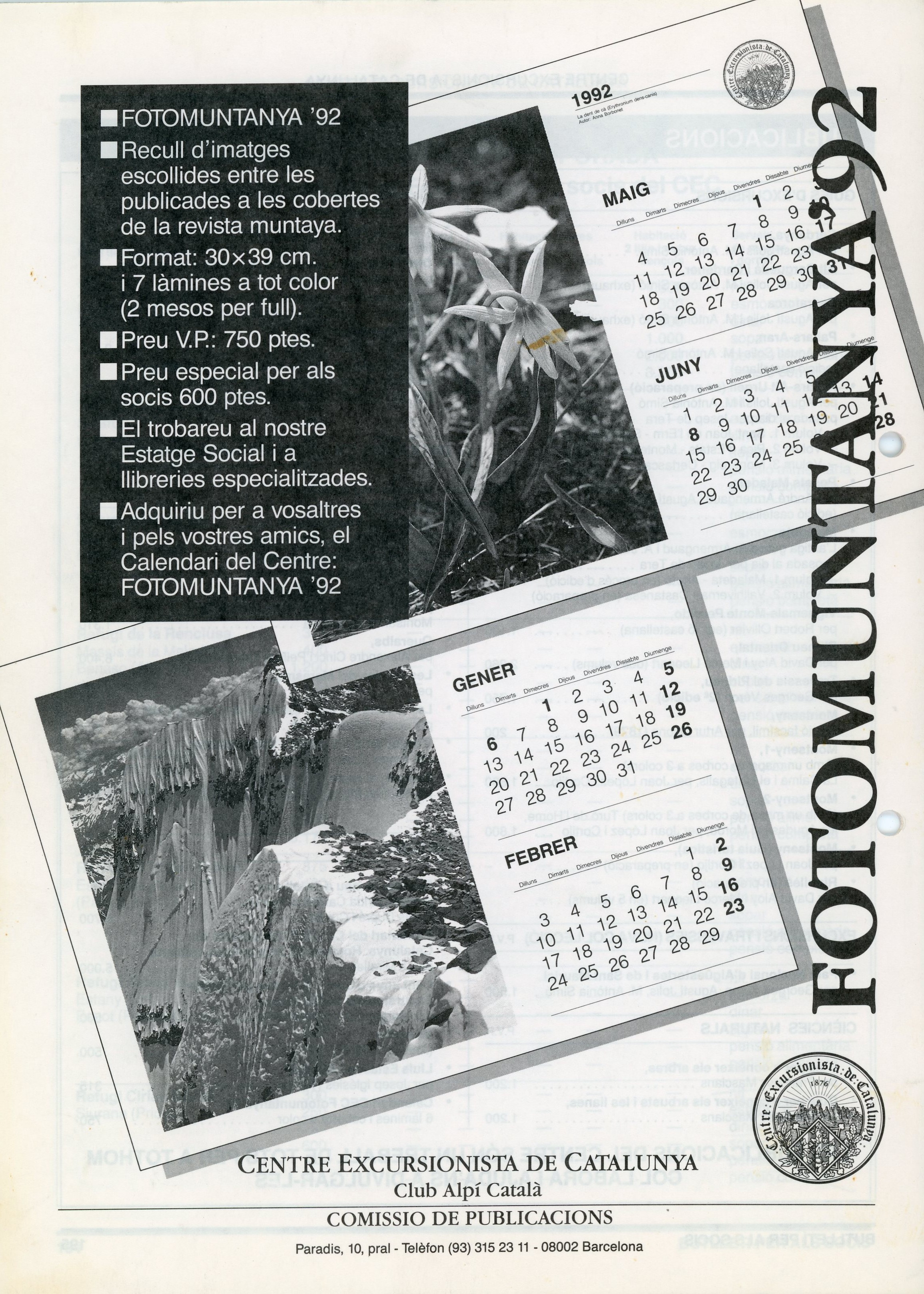 Fotomuntanya '92 [Calendari CEC'92] - Portada