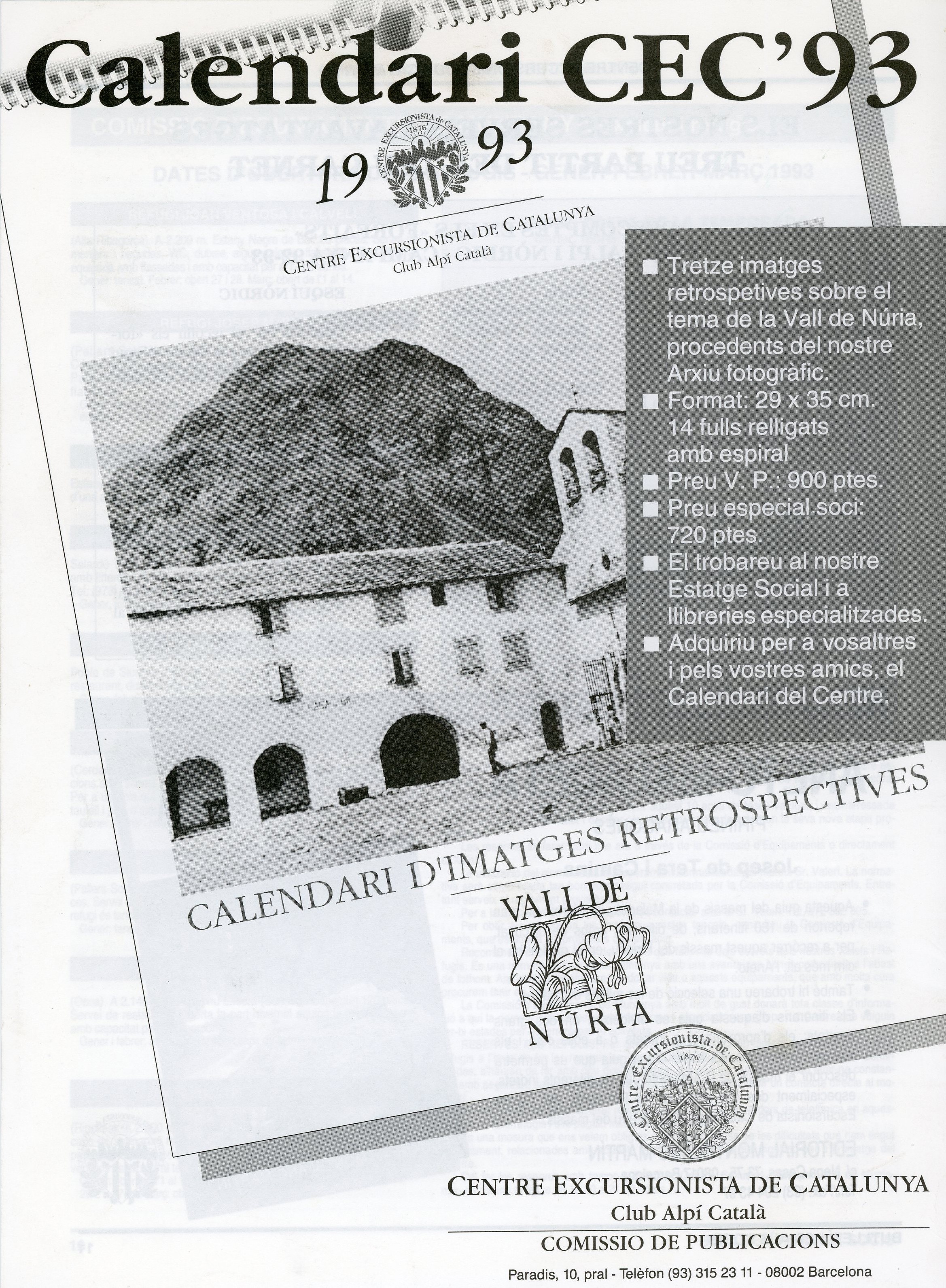 Calendari d'imatges retrospectives : Vall de Núria [Calendari CEC'93] - Portada