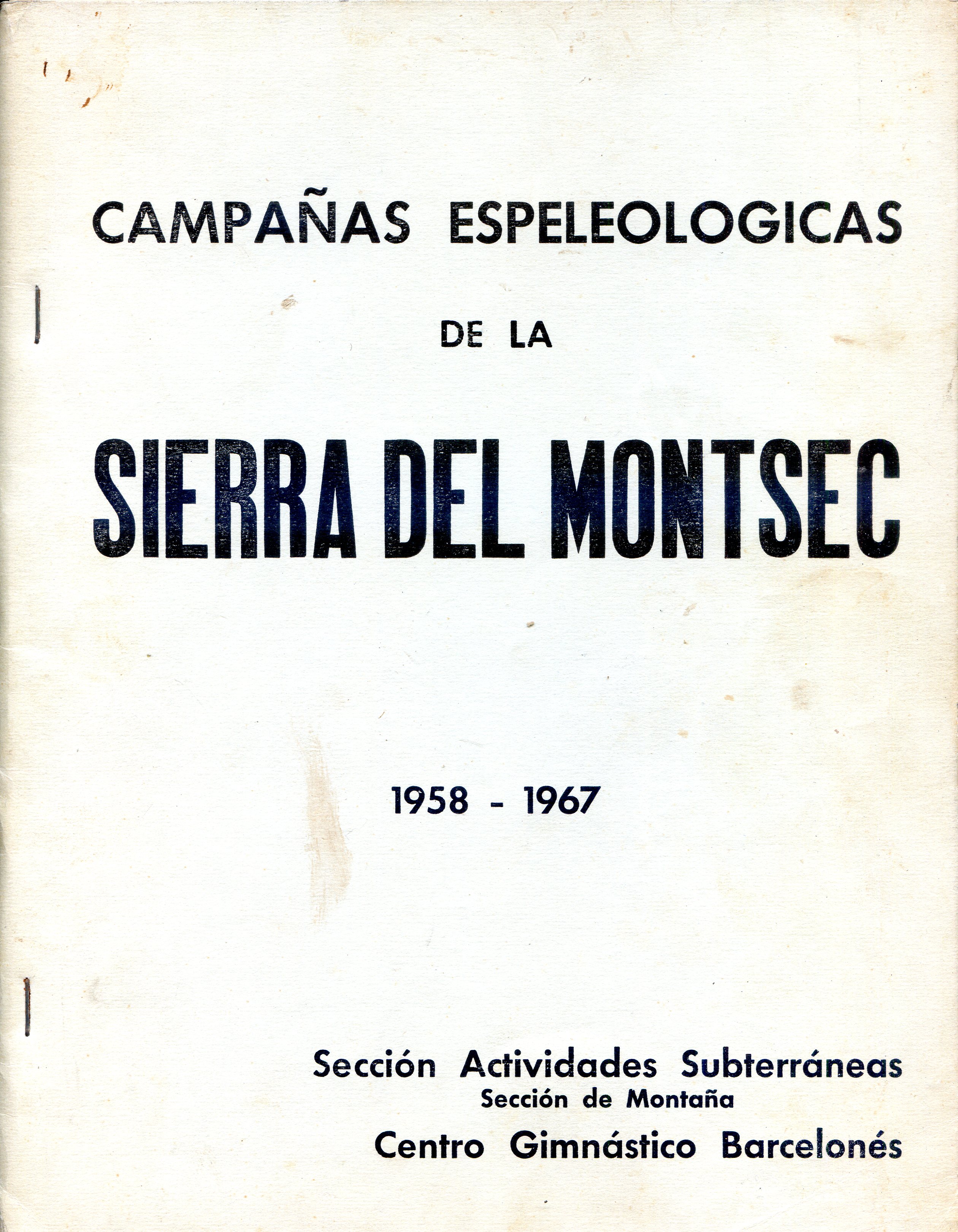 Campañas espeleológicas de la Sierra del Montsec 1958 - 1967 - Portada