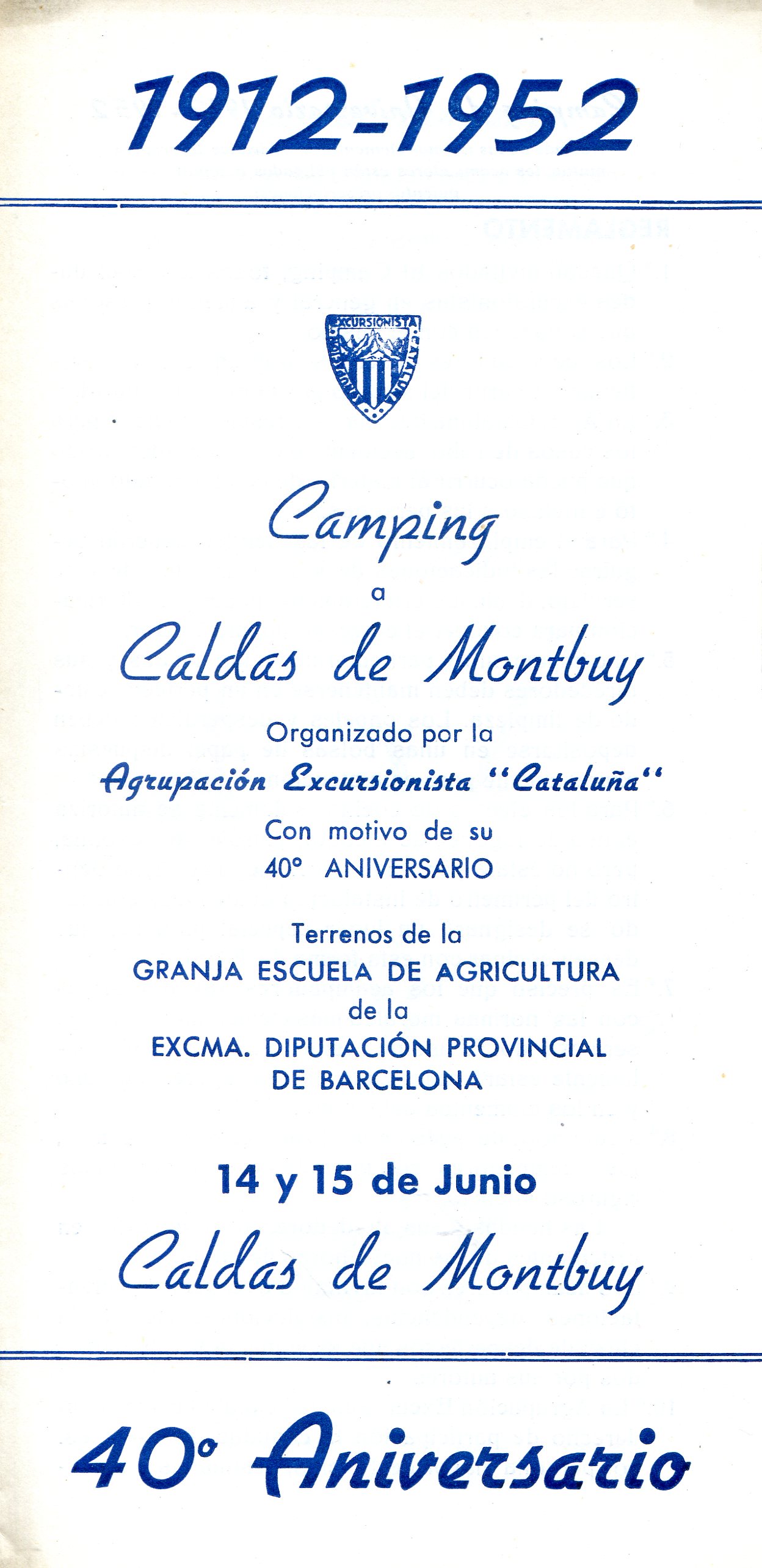 1912-1952 : Camping a Caldas de Montbuy : 40º Aniversario - Portada