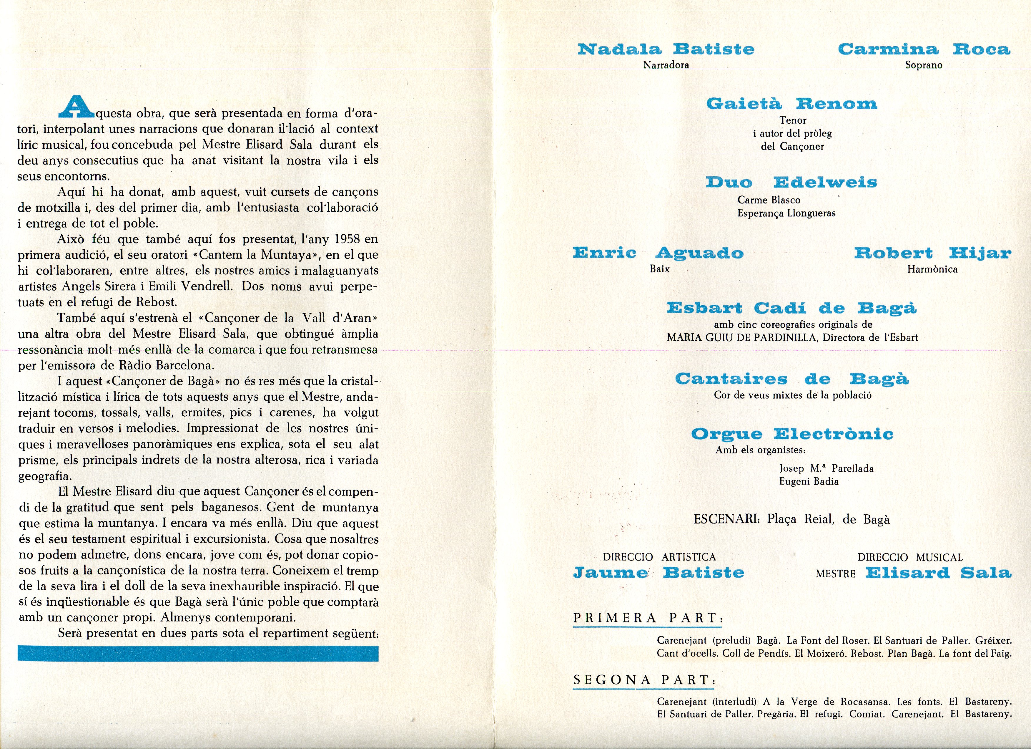 Estrena absoluta del Cançoner de Bagà : Original del mestre Elisard Sala : Dies 28 y 29 d'Agost del 1965  A les 10'30 de la nit - Miniatura 2
