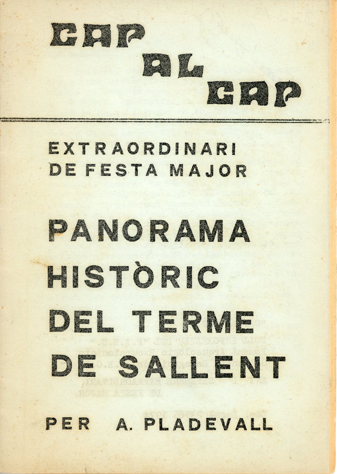 Cap al cap : Extraordinari de Festa Major : Panorama històric del terme de Sallent - Portada