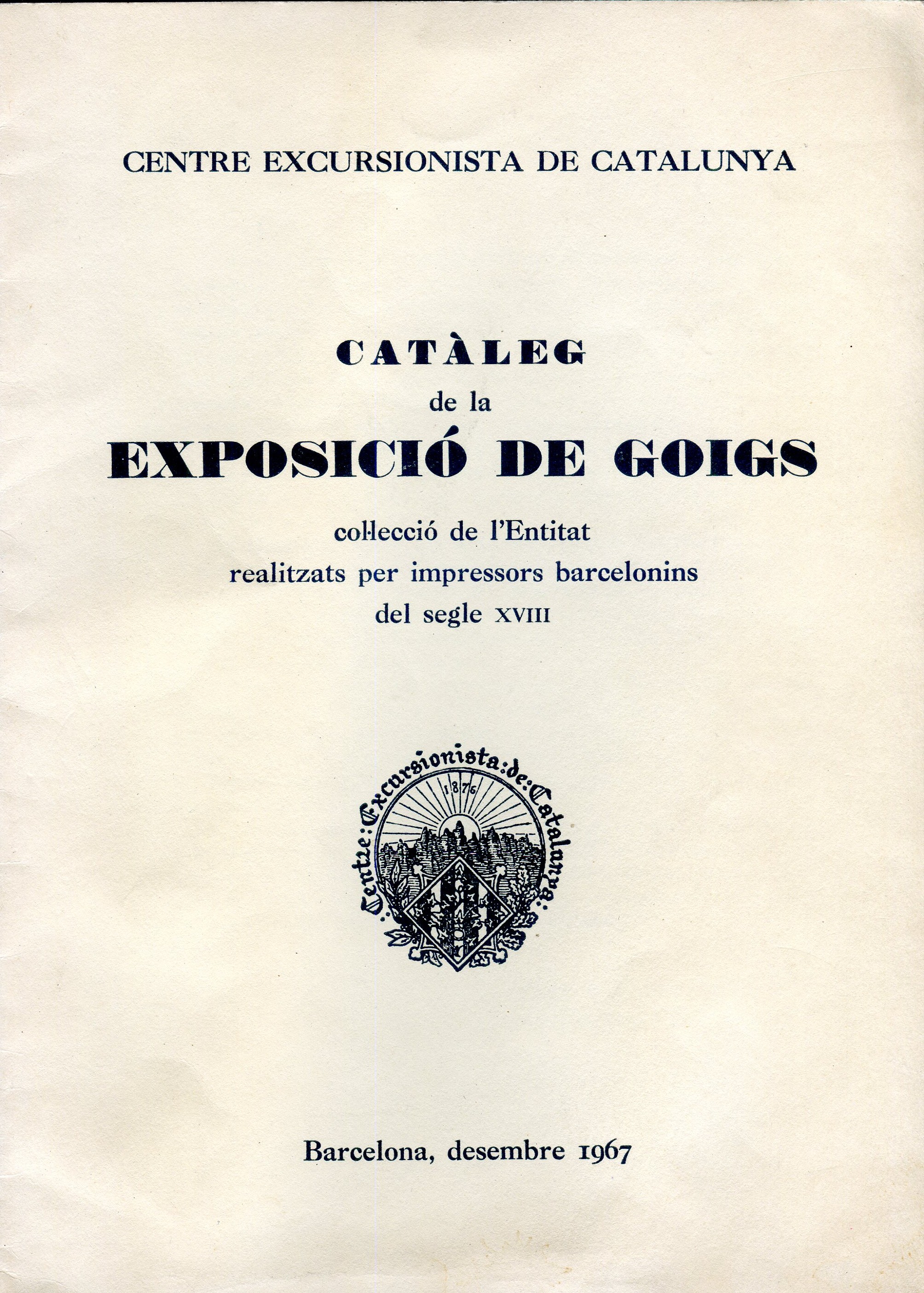 Catàleg de la exposició de goigs : Col·lecció de l'Entitat realitzats per impressors barcelonins del segle XVIII - Portada