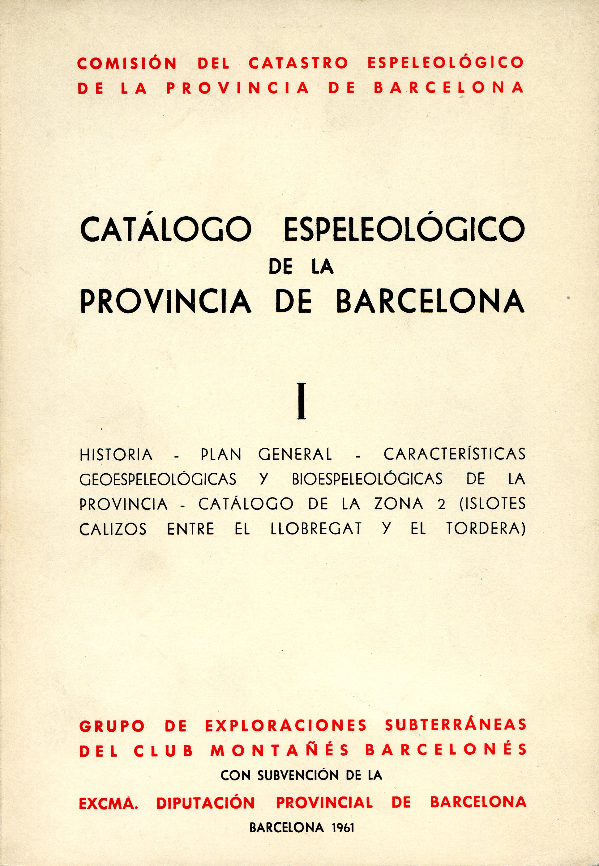 Catálogo espeleológico de la província de Barcelona I - Portada