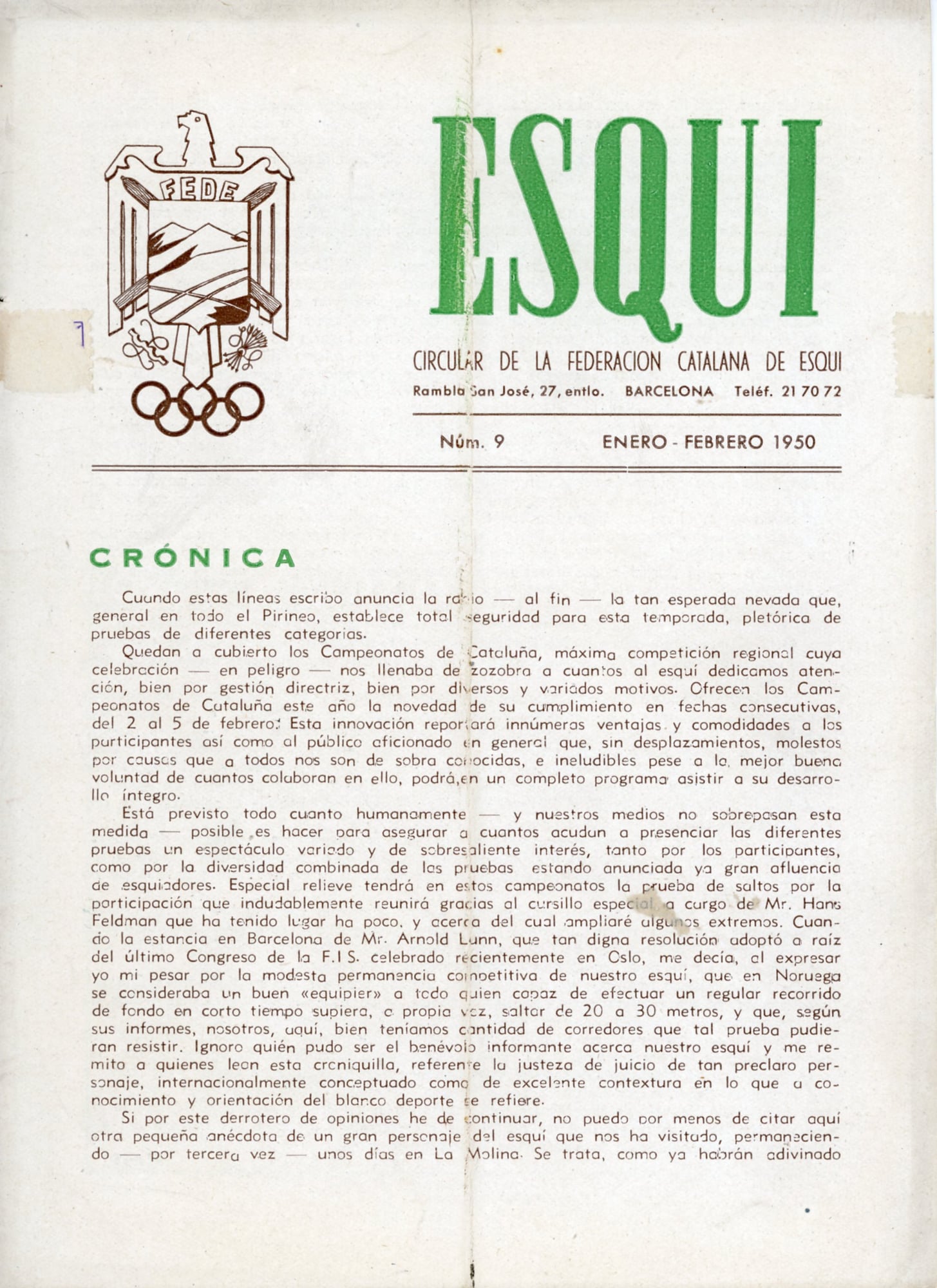 ESQUI : Circular de la Federación Catalana de Esquí - Portada