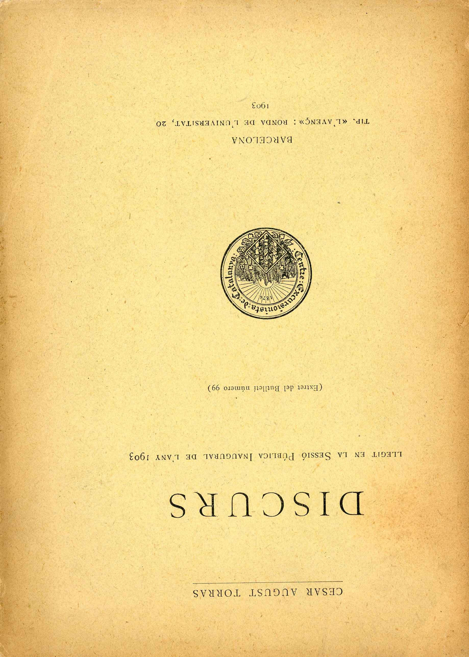Discurs llegit en la Sessió Pública Inaugural de l'any 1903 - Portada