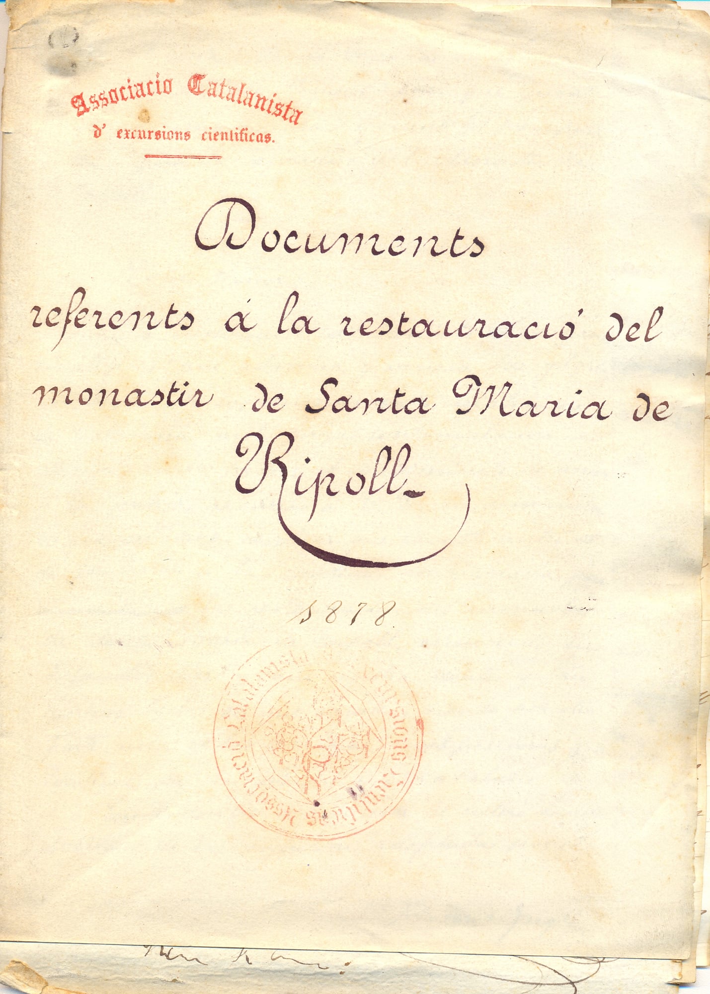 Documents referents a la restauració del monastir de Santa Maria de Ripoll 1878 - Portada