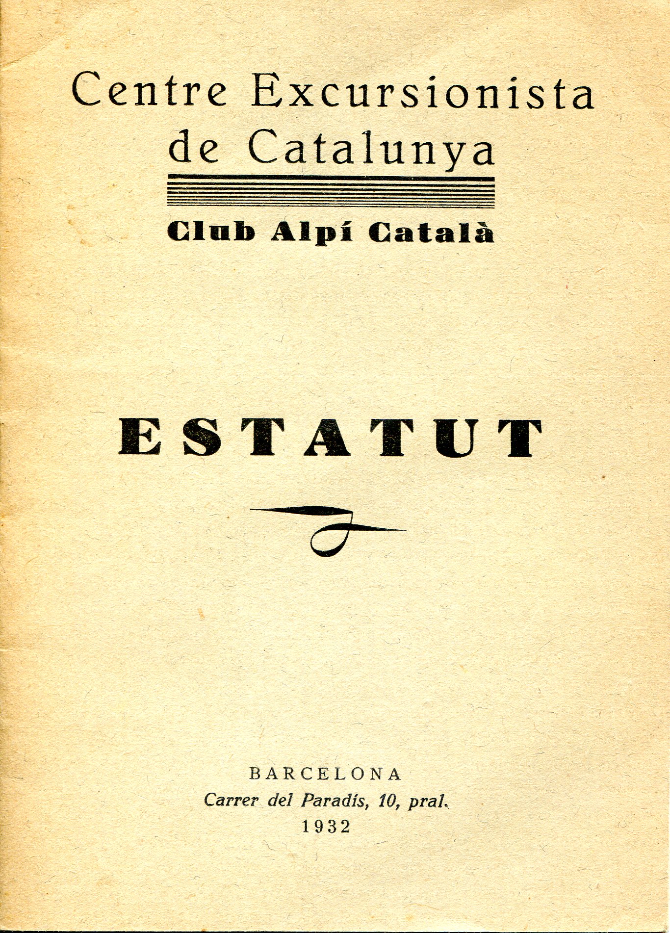 Estatut : Centre Excursionista de Catalunya : Club Alpí Català - Portada