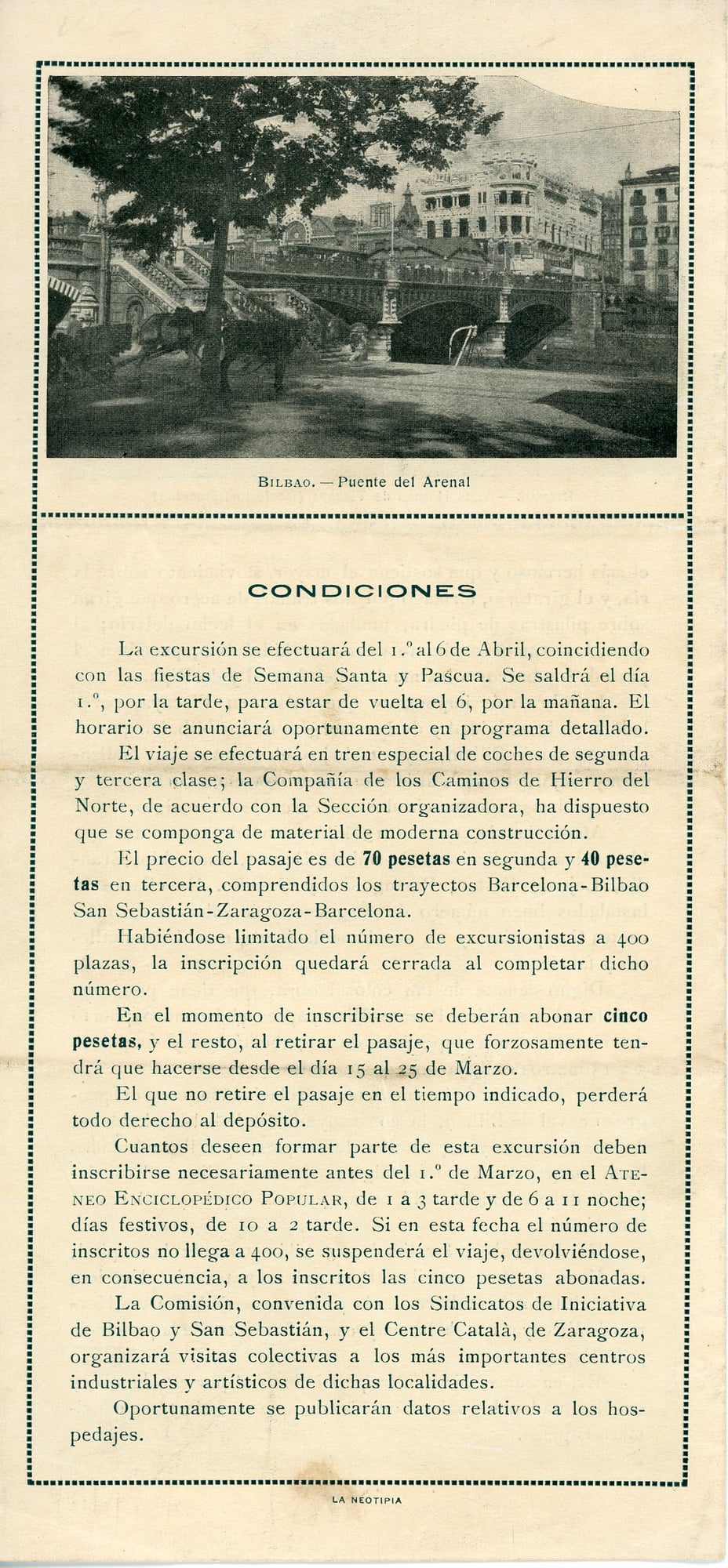 Excursión colectiva a Bilbao - San Sebastián - Zaragoza : Organizada por la Sección de Excursiones para los días 1.º al 6 de Abril de 1915 - Miniatura 2