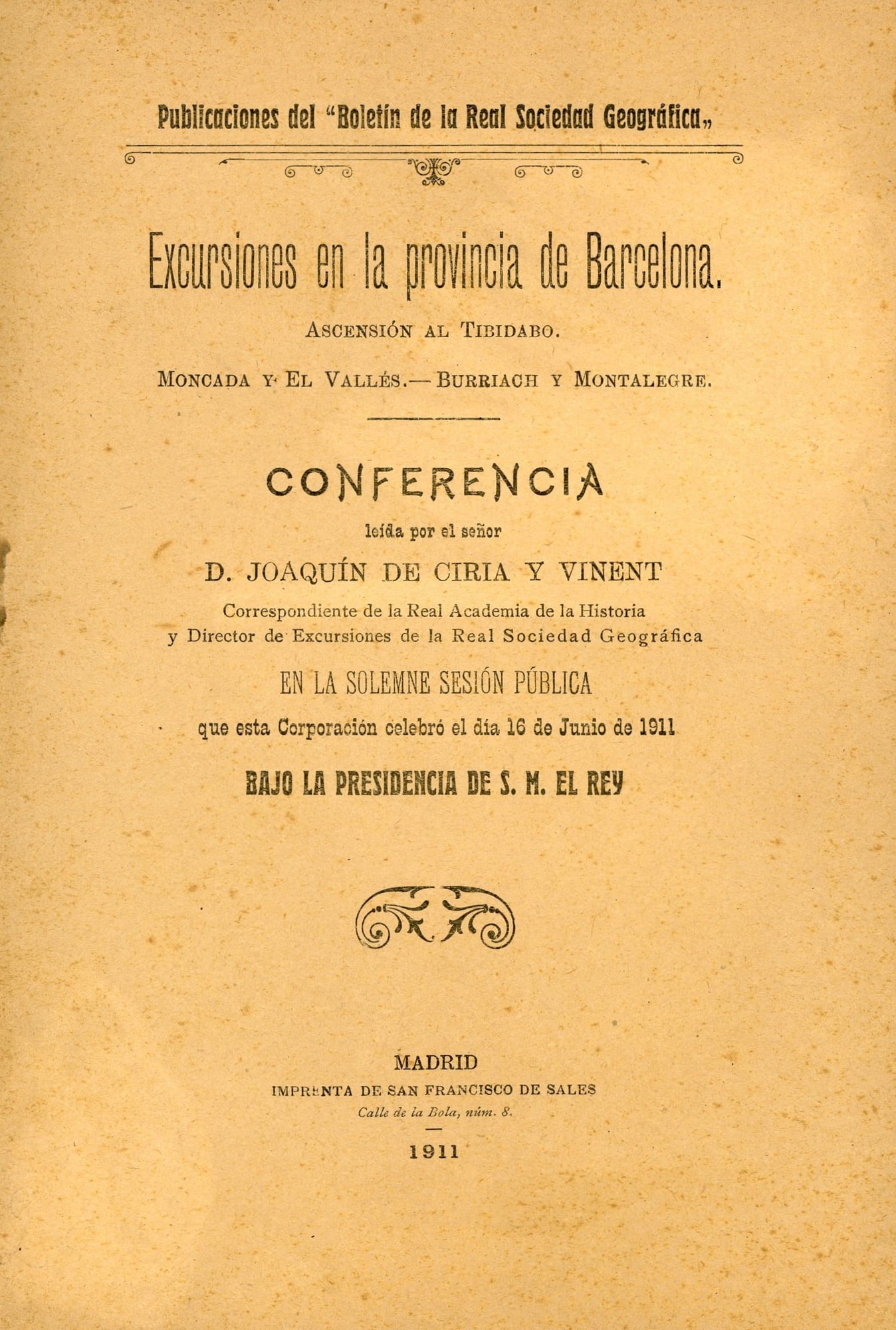 Excursiones en la provincia de Barcelona. : Ascensión al Tibidabo. : Moncada y El Vallés.-Burriach y Montalegre - Portada