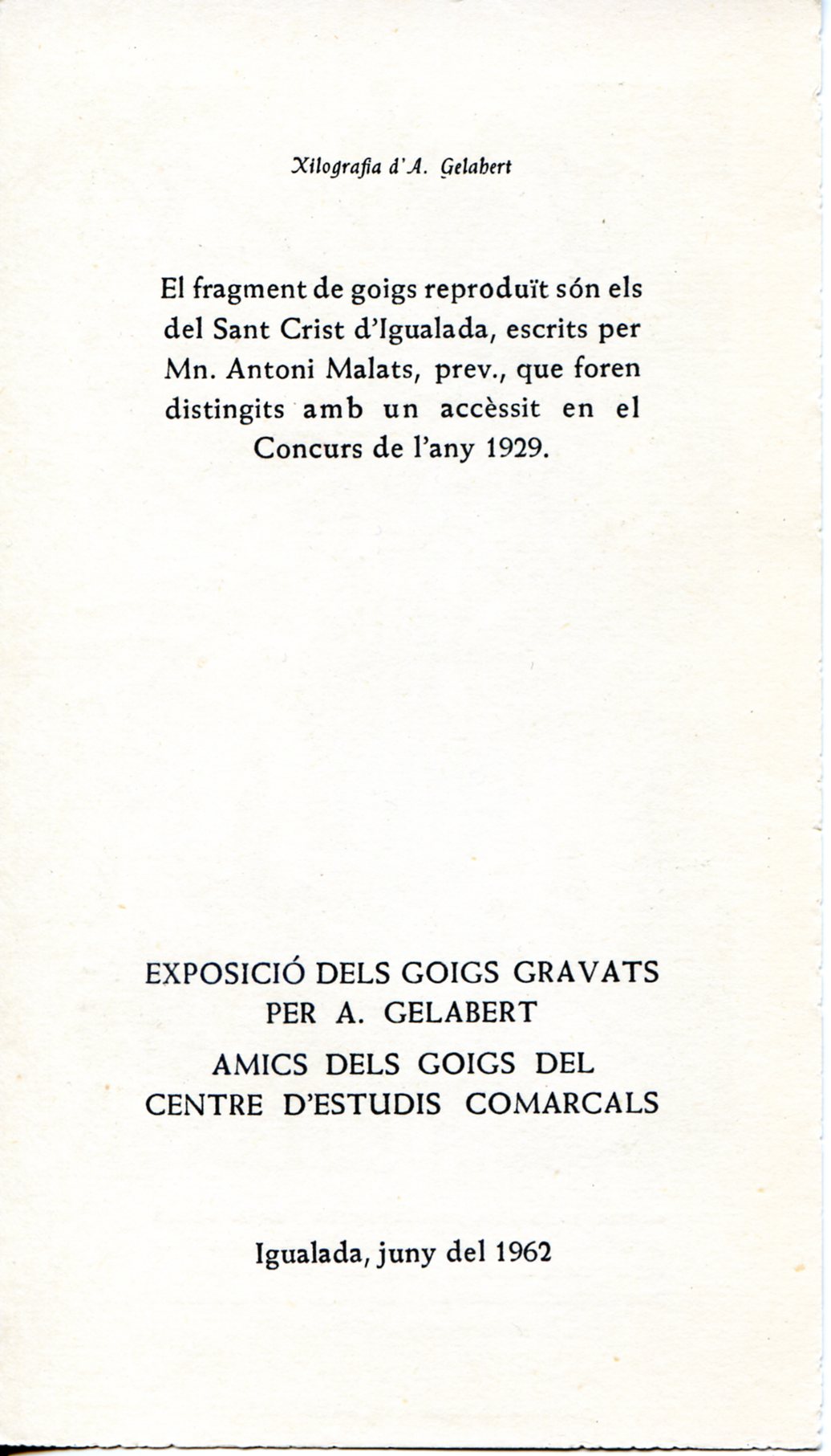 Exposició dels goigs gravats per A. Gelabert : Amics dels Goigs del Centre d'Estudis Comarcals - Miniatura 2
