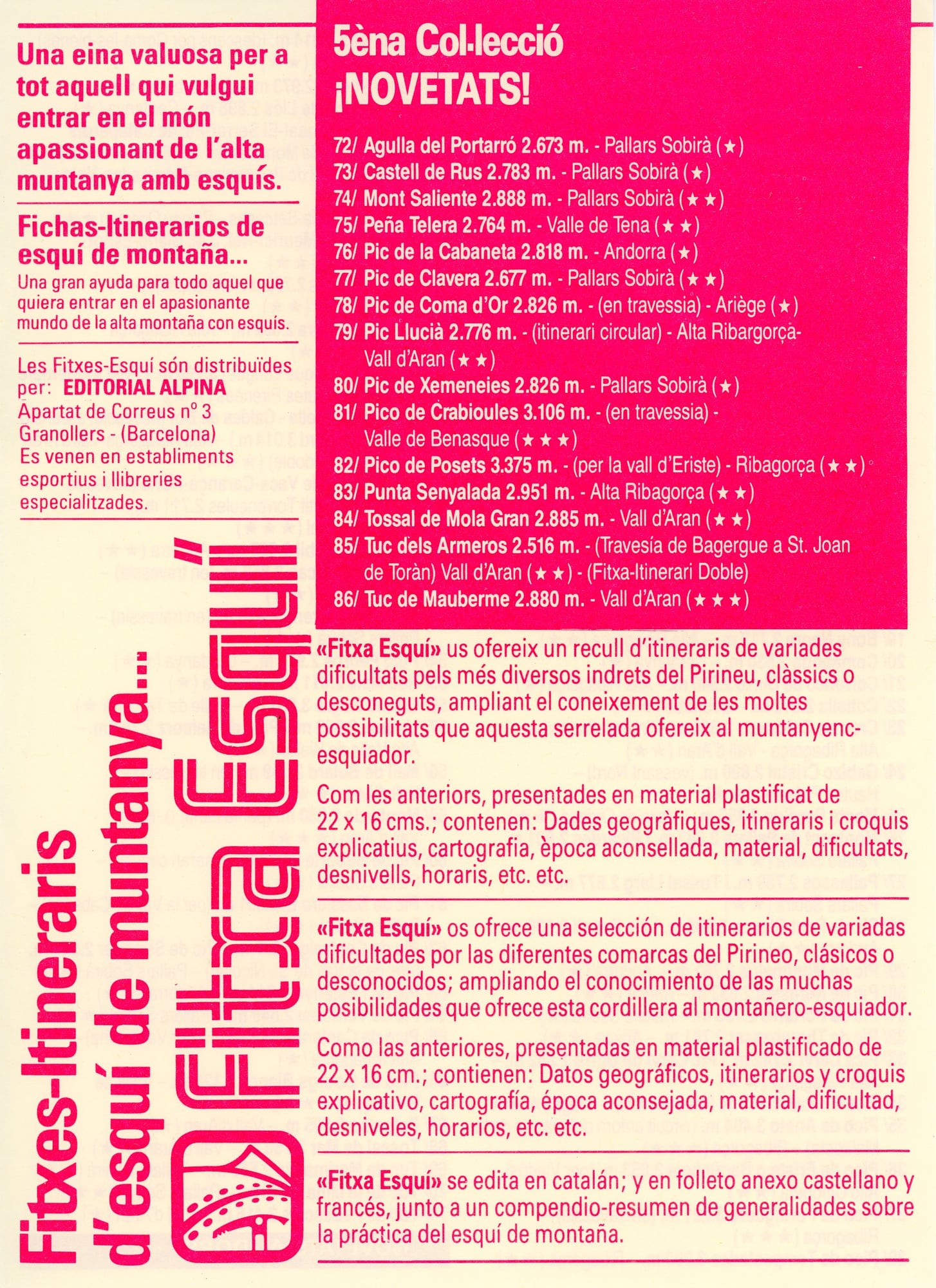 Fitxa Esquí : Fitxes-Itineraris d'esquí de Muntanya - Portada