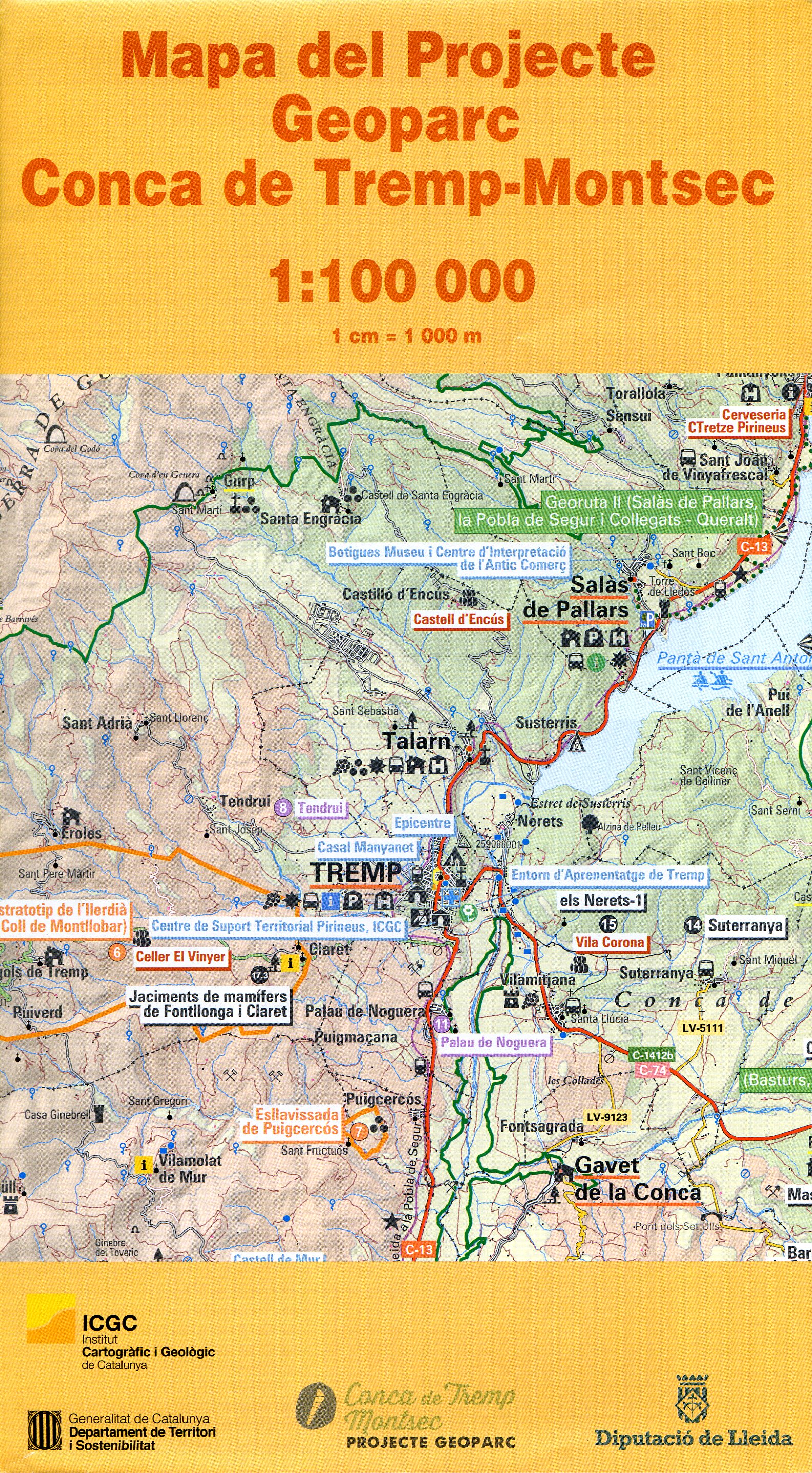 Mapa del Projecte Geoparc Conca de Tremp-Montsec : 1:100 000 - Portada