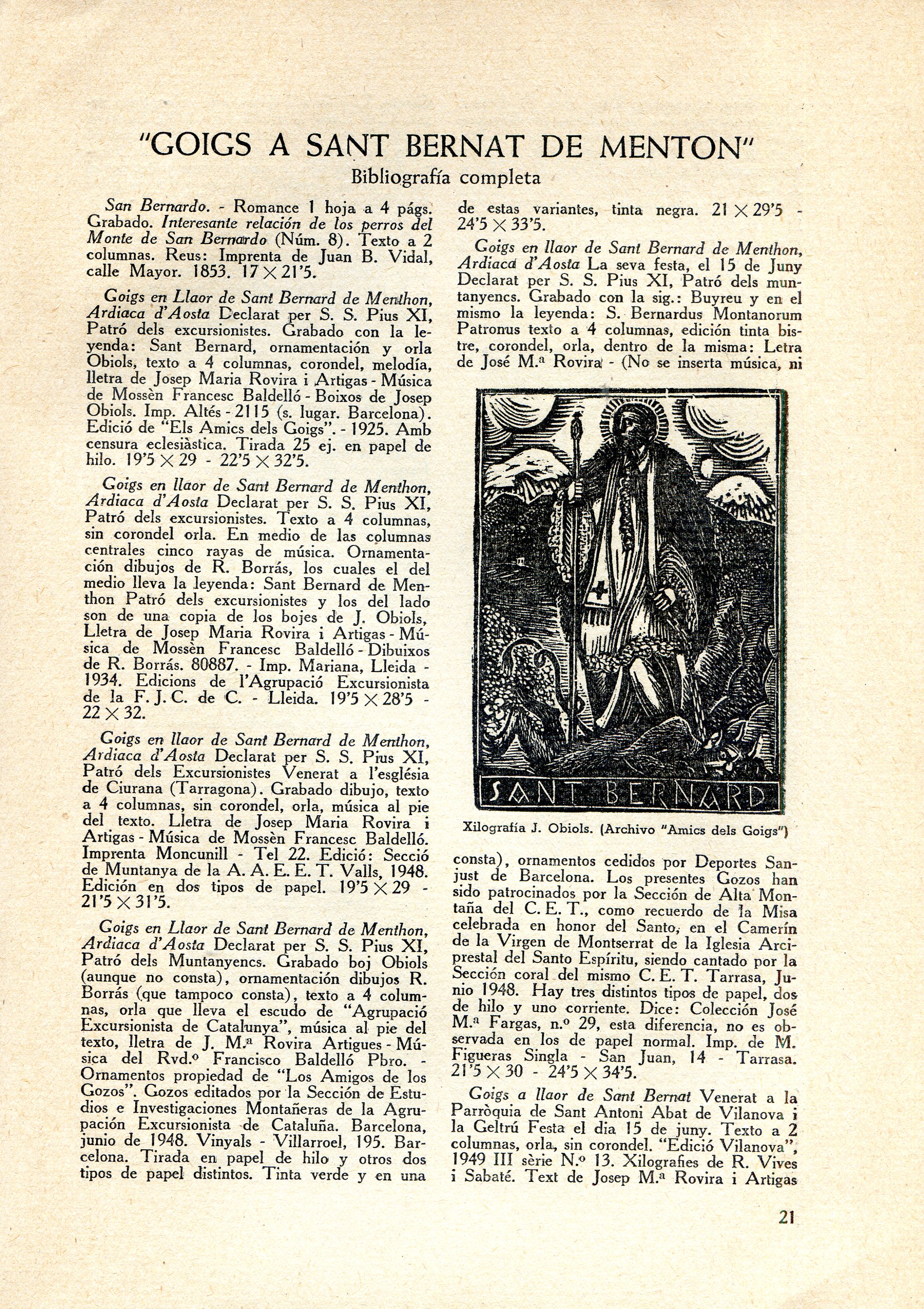 1a Exposicion de "goigs" de las advocaciones de Santa María de Nuria y de la devoción a "Sant Gil Abat" y "Sant Bernat de Menton" : 24 agosto - 8 septiembre 1958 : Catálogo bibliográfico e iconografía - Miniatura 2