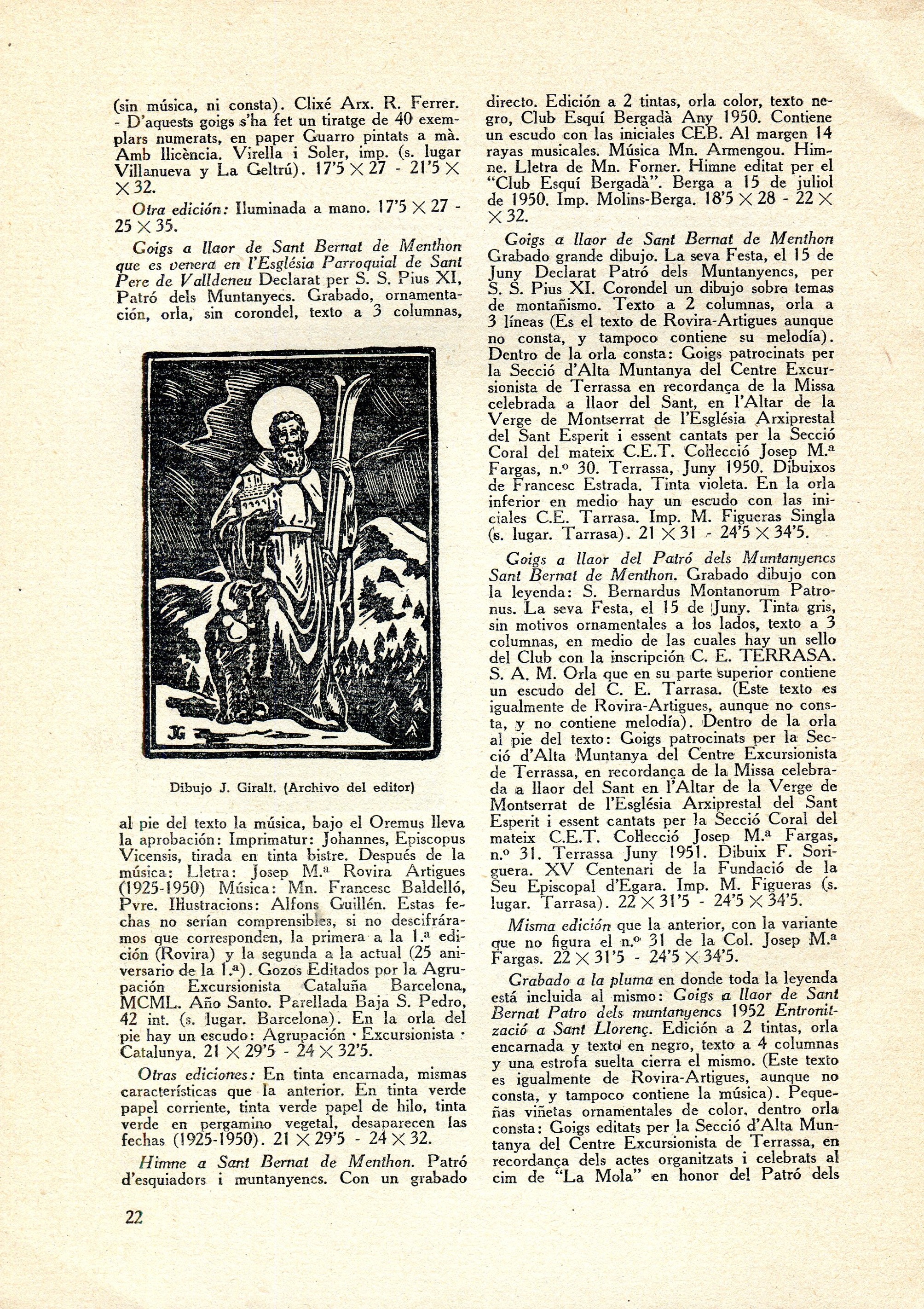 1a Exposicion de "goigs" de las advocaciones de Santa María de Nuria y de la devoción a "Sant Gil Abat" y "Sant Bernat de Menton" : 24 agosto - 8 septiembre 1958 : Catálogo bibliográfico e iconografía - Miniatura 3