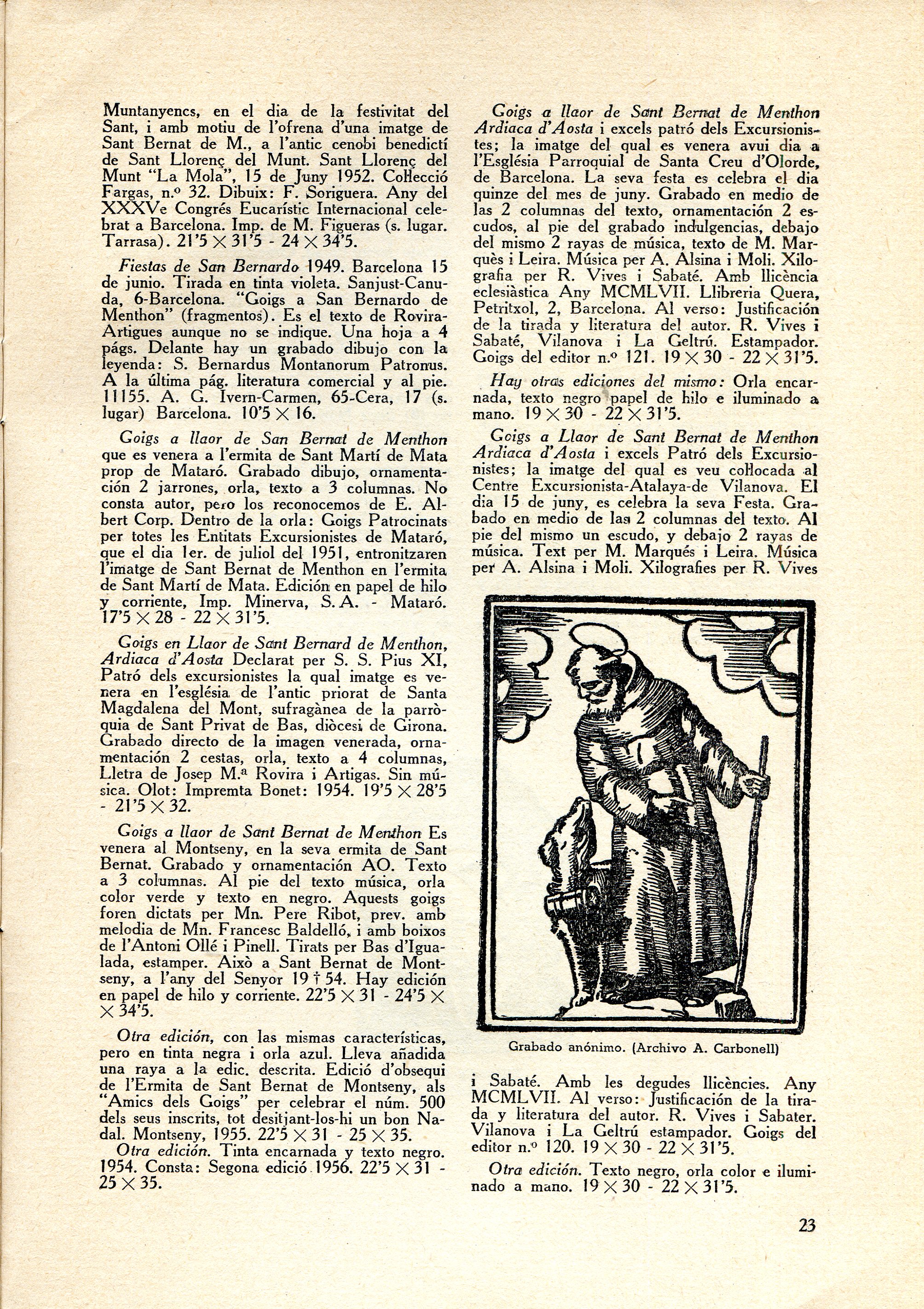 1a Exposicion de "goigs" de las advocaciones de Santa María de Nuria y de la devoción a "Sant Gil Abat" y "Sant Bernat de Menton" : 24 agosto - 8 septiembre 1958 : Catálogo bibliográfico e iconografía - Miniatura 4