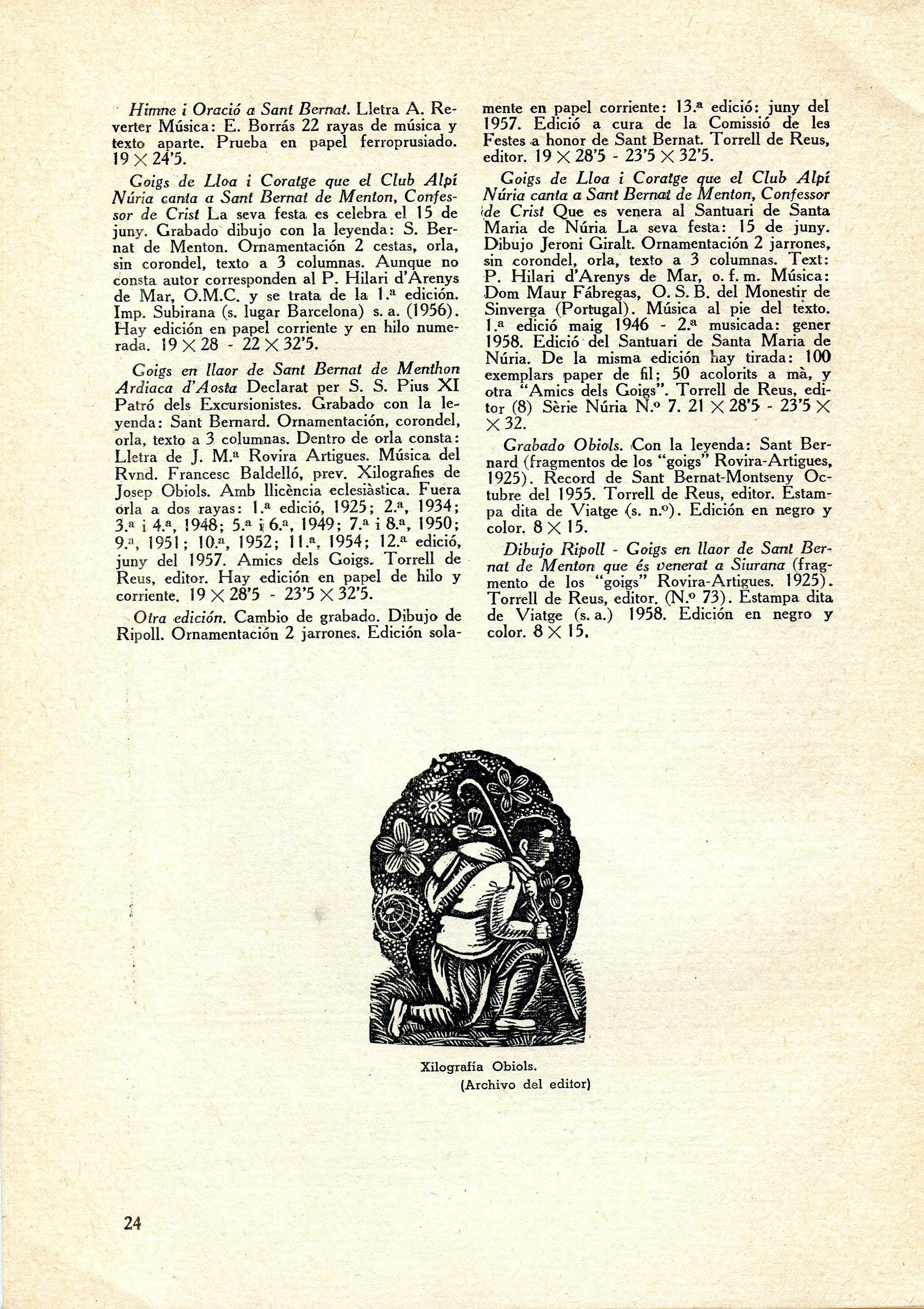 1a Exposicion de "goigs" de las advocaciones de Santa María de Nuria y de la devoción a "Sant Gil Abat" y "Sant Bernat de Menton" : 24 agosto - 8 septiembre 1958 : Catálogo bibliográfico e iconografía - Miniatura 5