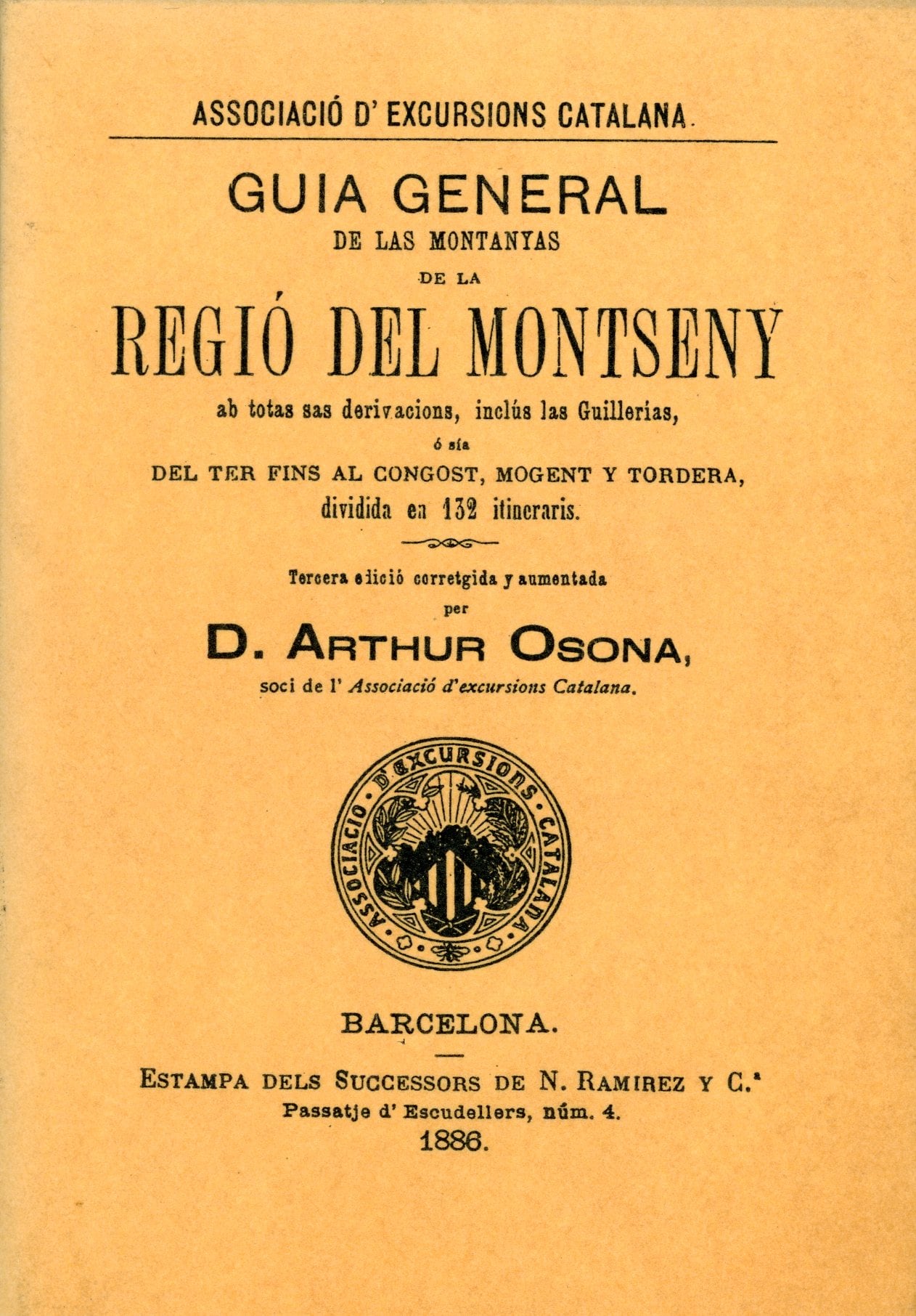 Guia general de las montanyas de la regió del Montseny ab totas sas derivacions, inclús las Guillerías, del Ter fins al Congost, Mogent y Tordera, dividida en 132 itineraris y un apéndice - Portada