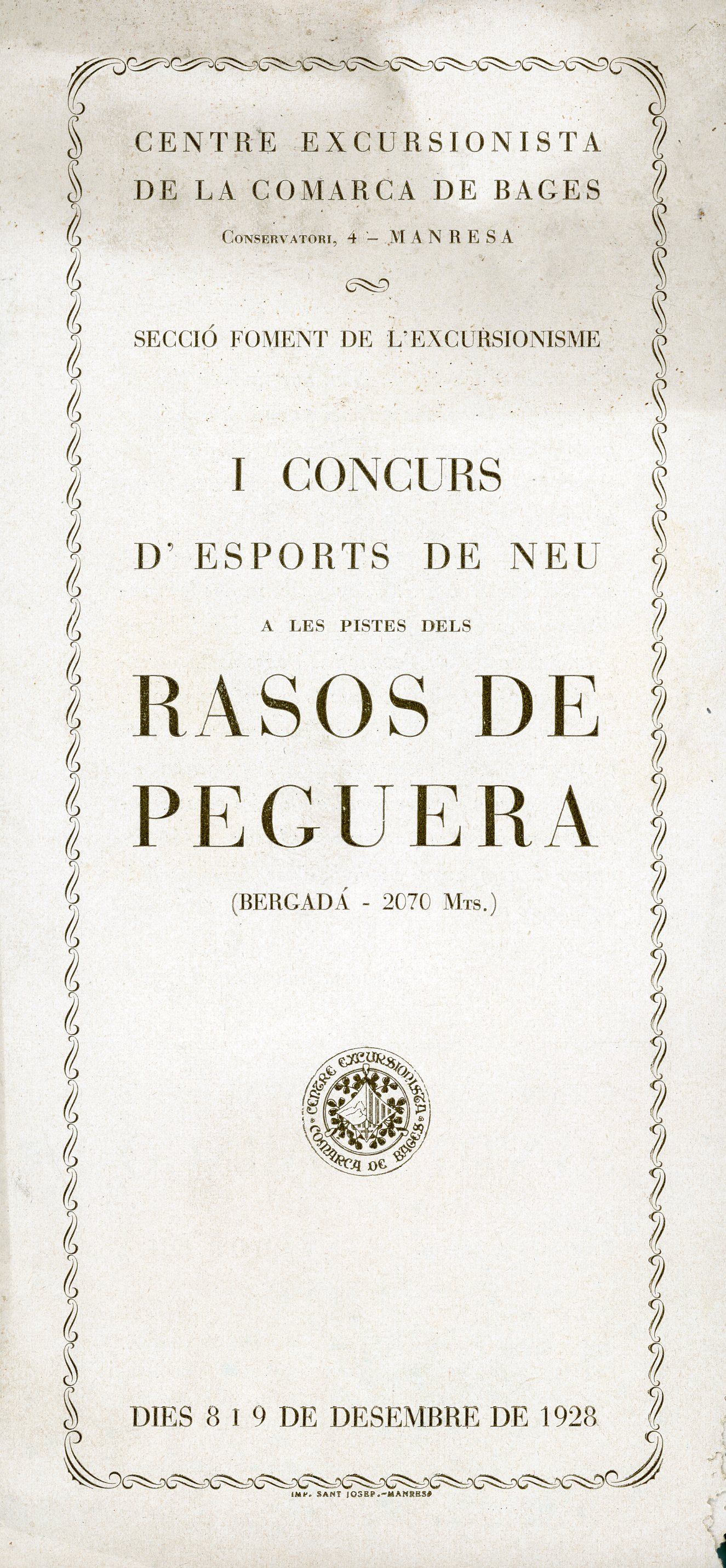 I Concurs d'esports de neu a les pistes dels Rasos de Peguera : (Berguadá - 2070 Mts.) - Portada