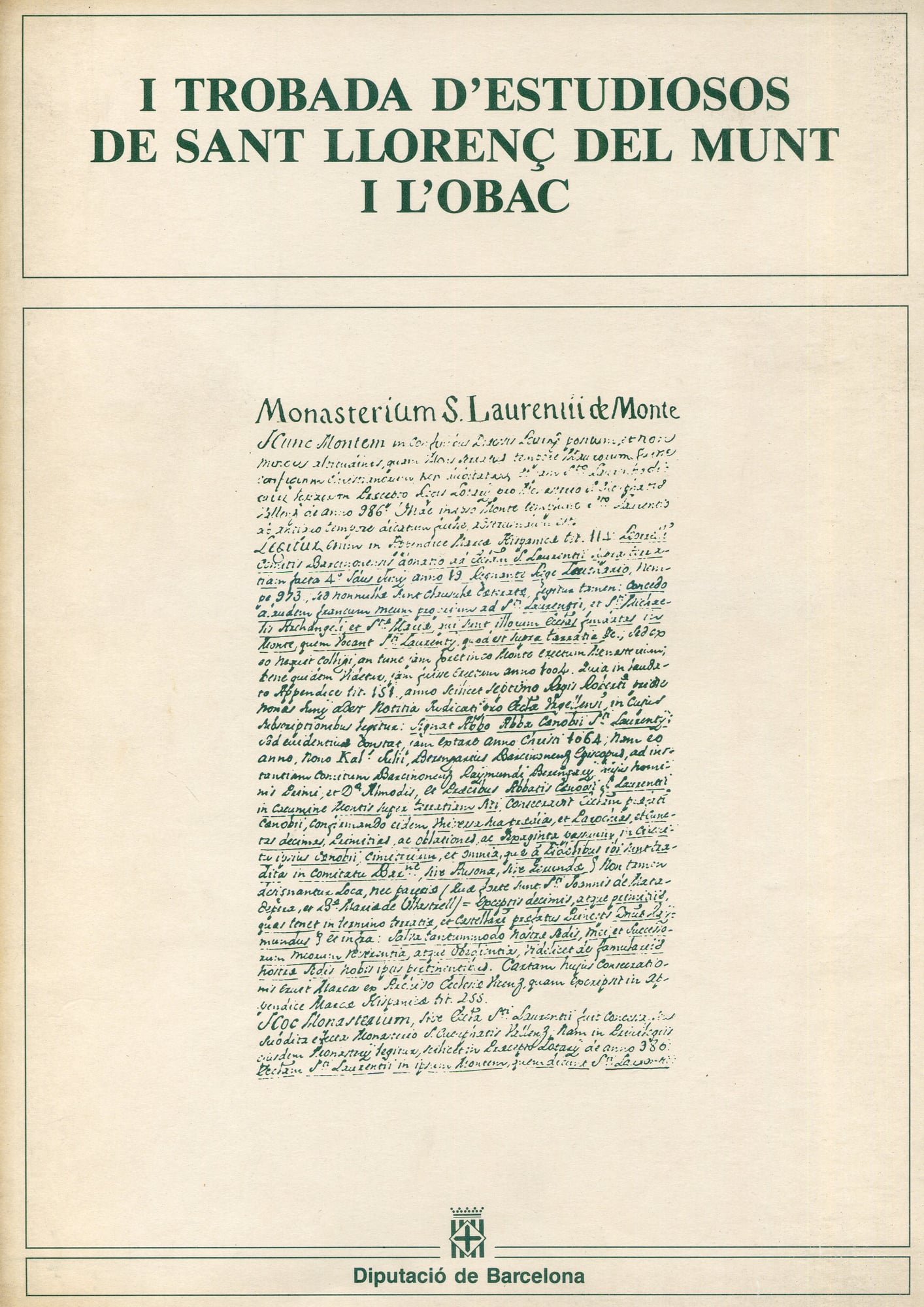 I Trobada d'estudiosos de Sant Llorenç del Munt i l'Obac - Portada
