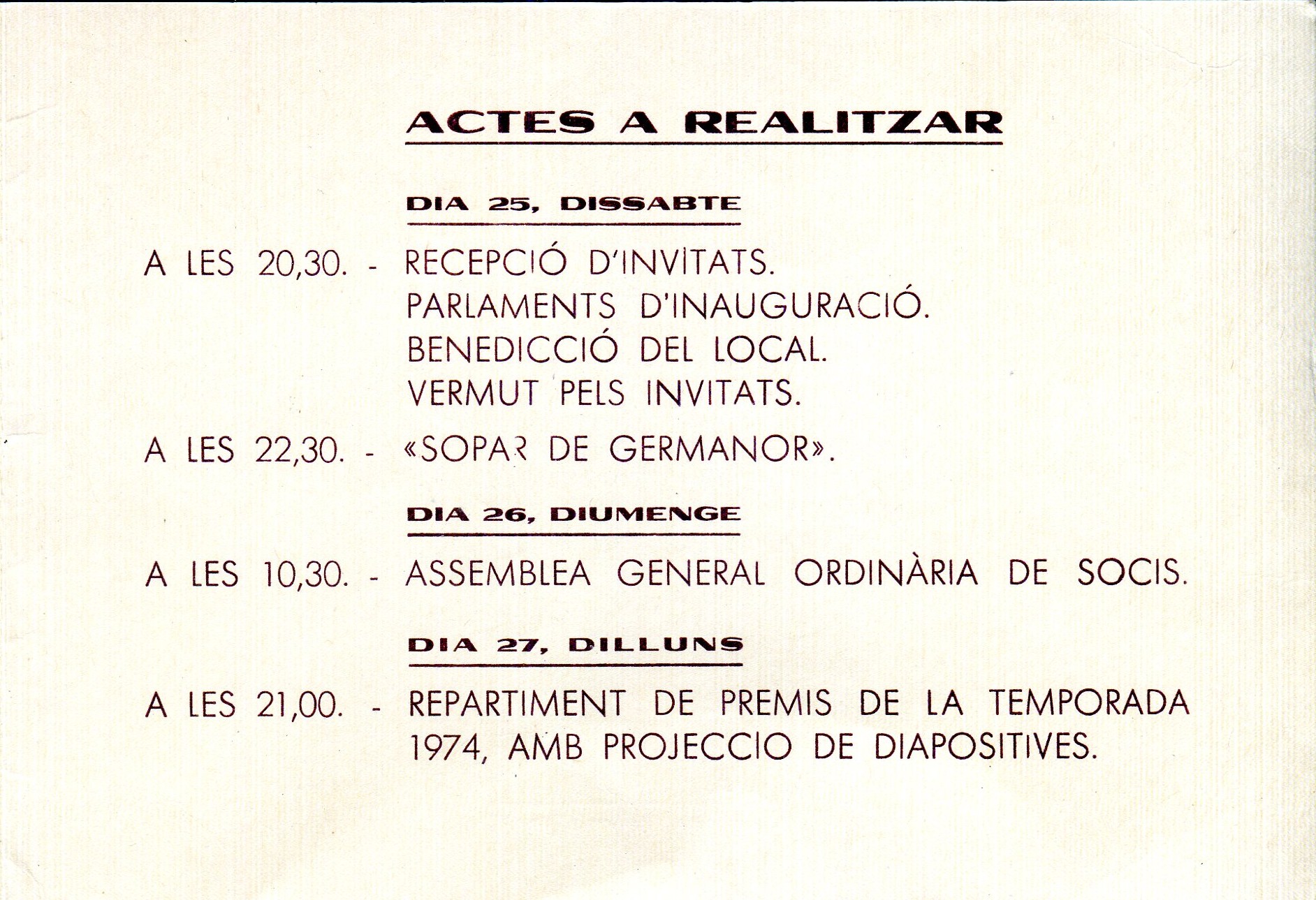 Inauguració de Nou Local Social : Carrer Comerç, 4 : Invitació : Dia 25 de gener de 1975, a les 20:30 H. - Miniatura 2