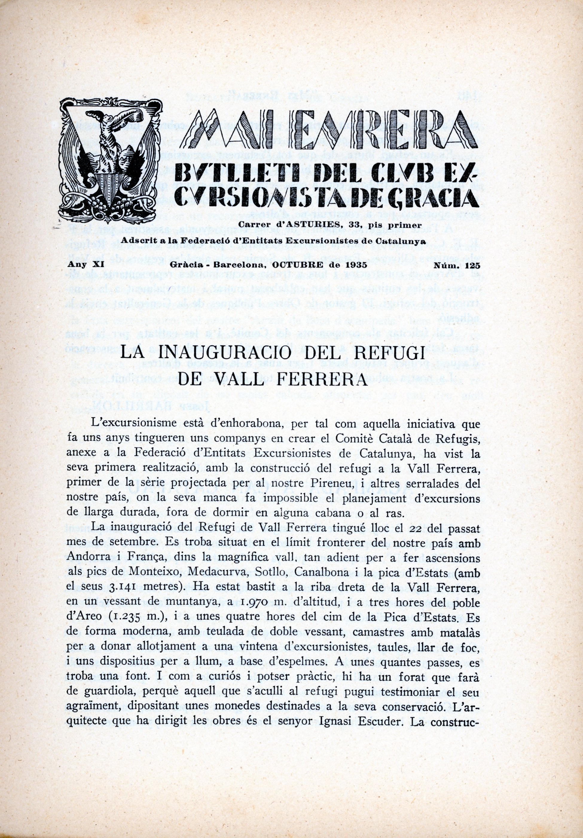 [inauguració del refugi de Vall Ferera, La] - Portada
