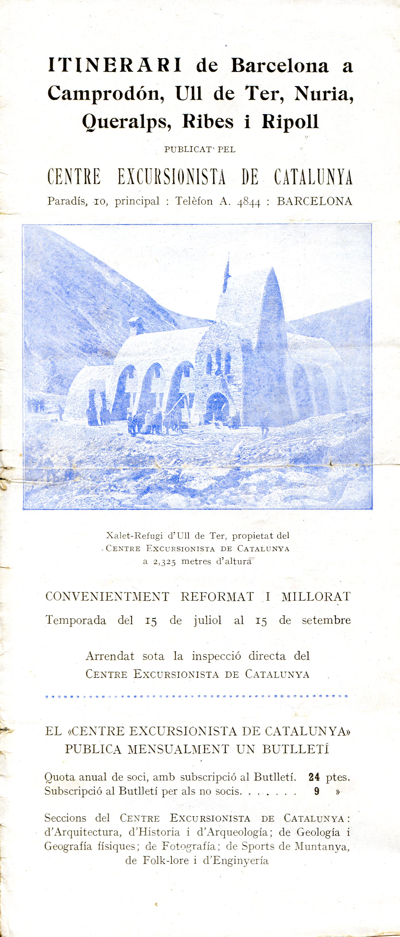 Itinerari de Barcelona a Camprodón, Ull de Ter, Nuria, Queralps, Ribes i Ripoll - Portada
