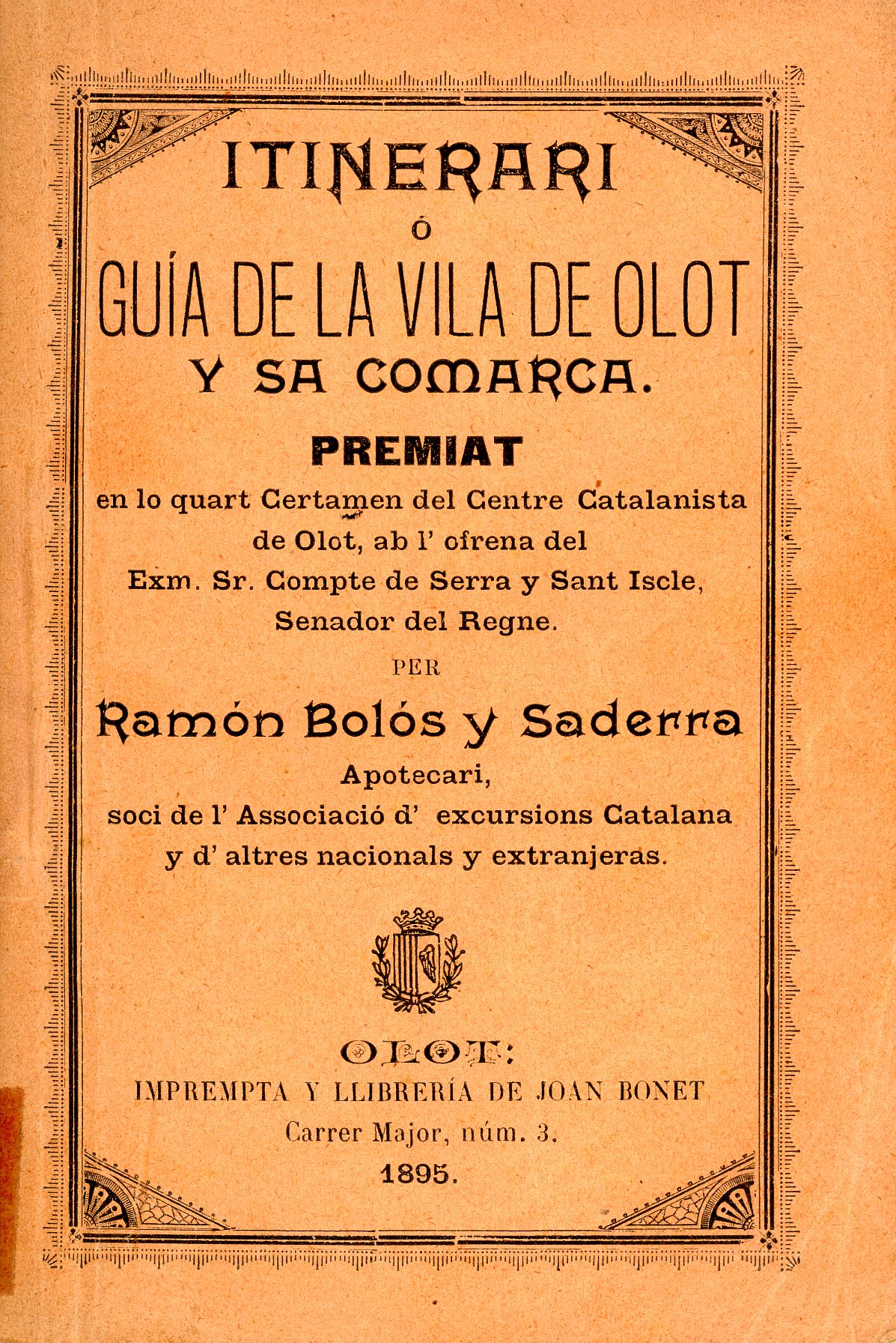 Itinerari o guía de la vila de Olot y sa comarca. Premiat en lo Certamen del Centre Catalanista de Olot, ab l'ofrena del Exm. Sr. Compte de Serra y Sant Iscle, Senador del Regne - Miniatura 2