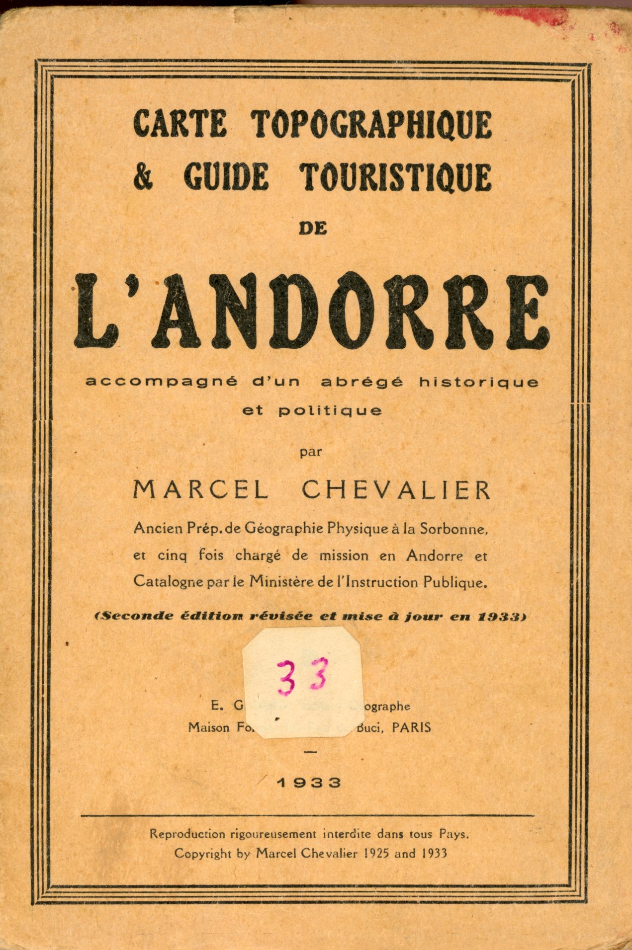 Carte Topografhique & Guide Touristique de l'Andorre accompagné d'un abrégé historique et politique - Portada
