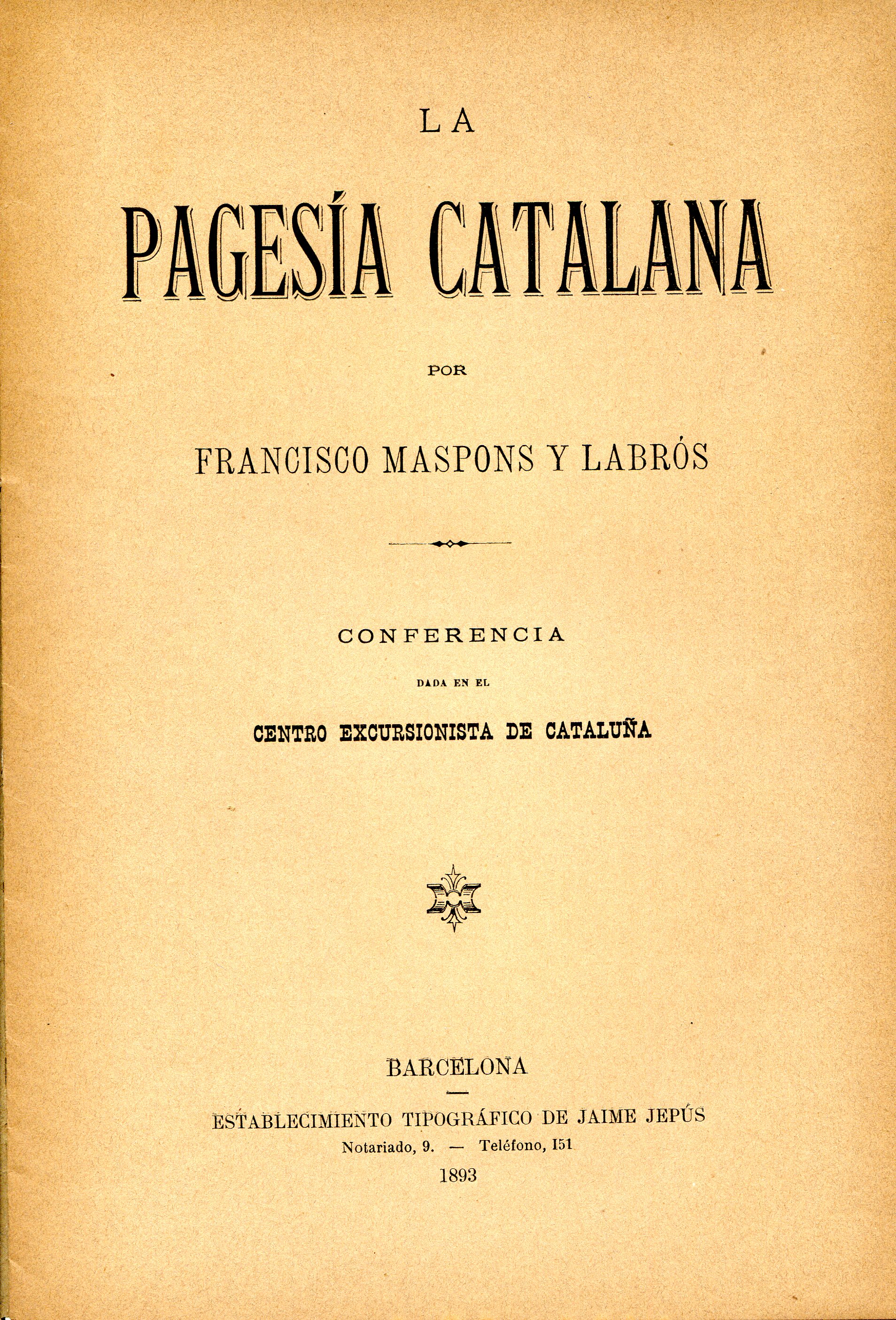 Pagesía catalana, La : Conferencia dada en el Centro Excursionista de Cataluña - Miniatura 2