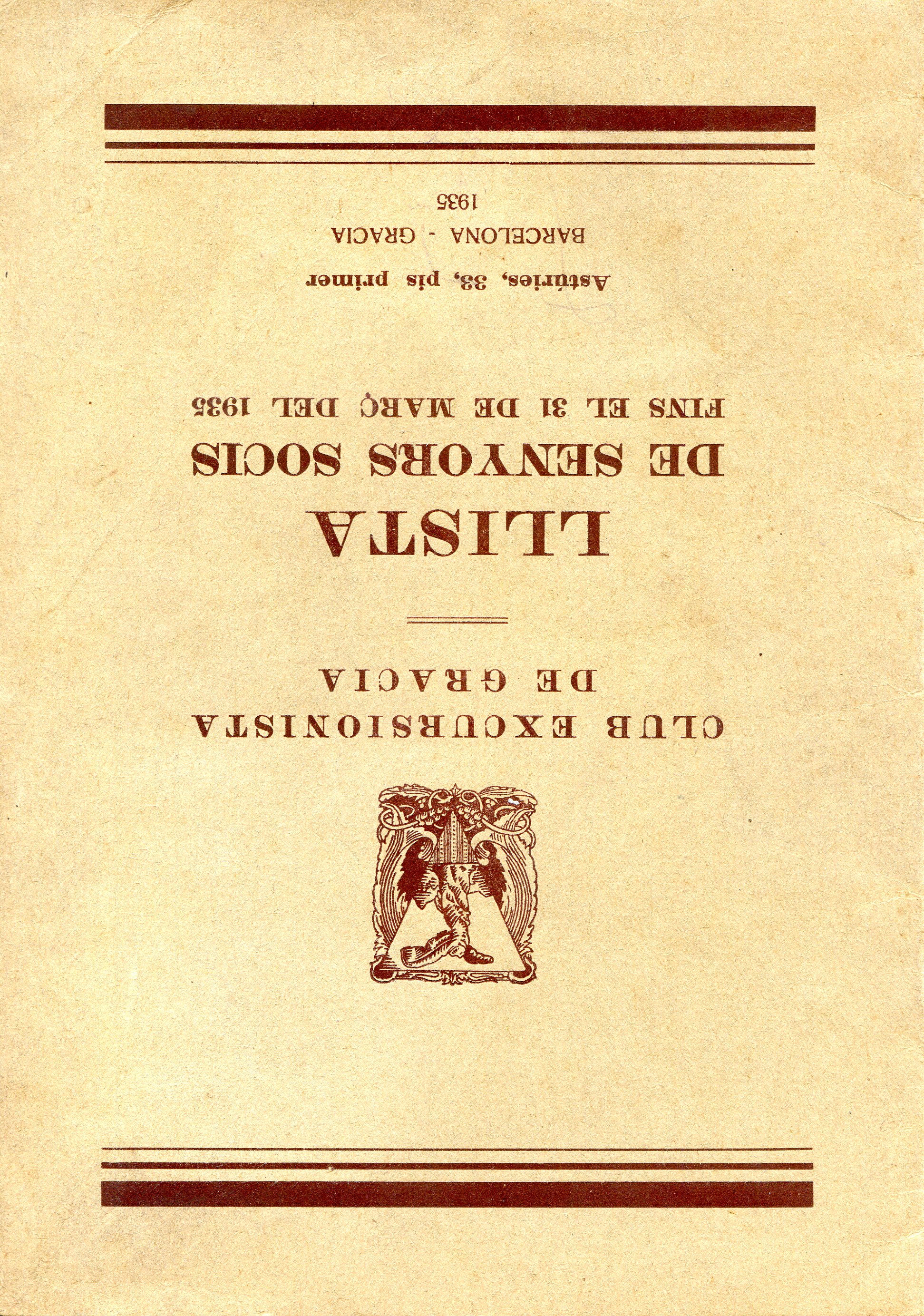 Llista de senyors socis fins el 31 de març del 1935 - Portada
