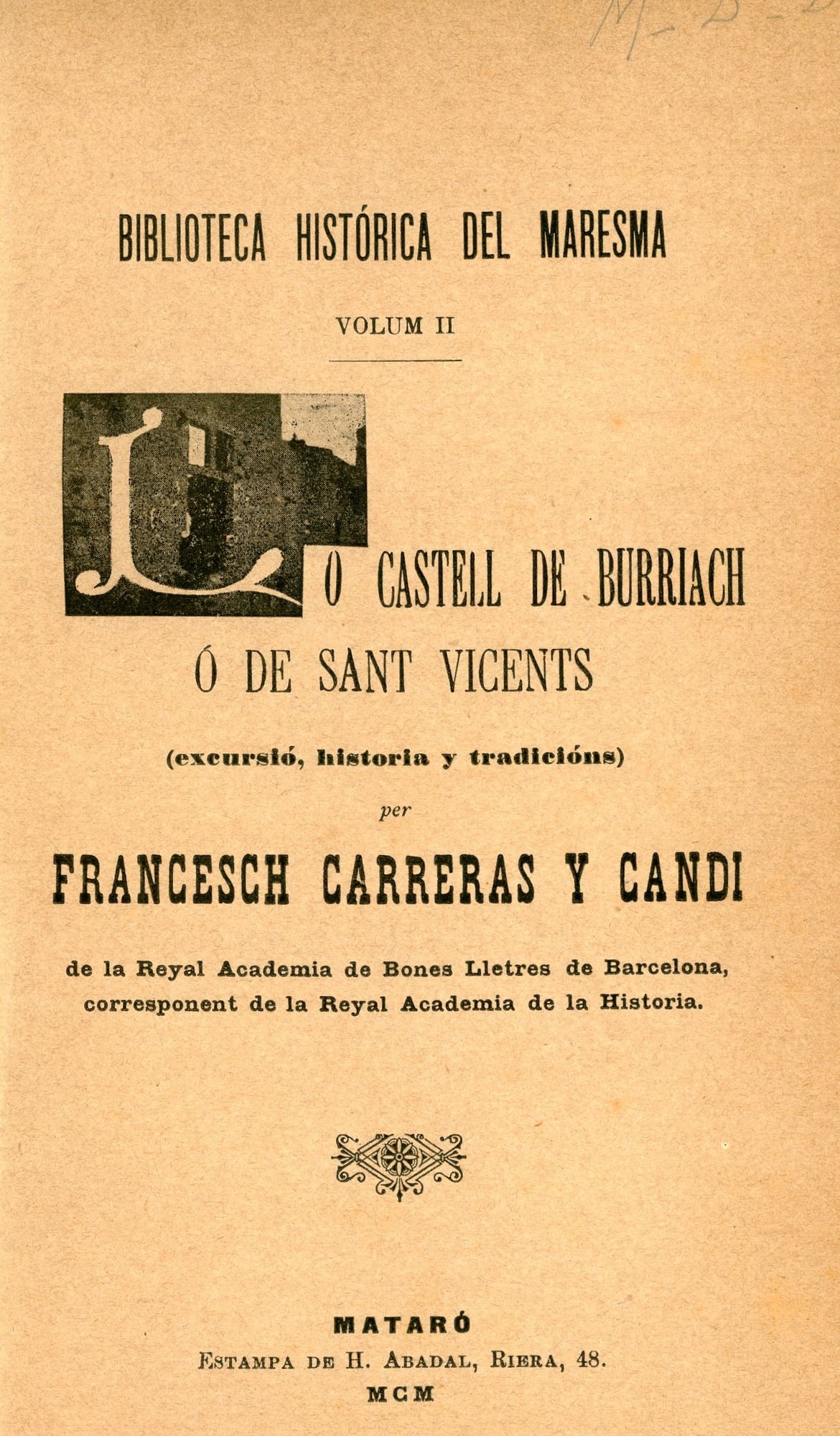 castell de Burriach ó de Sant Vicents, Lo : (Escrusió, historia y tradicions) - Portada