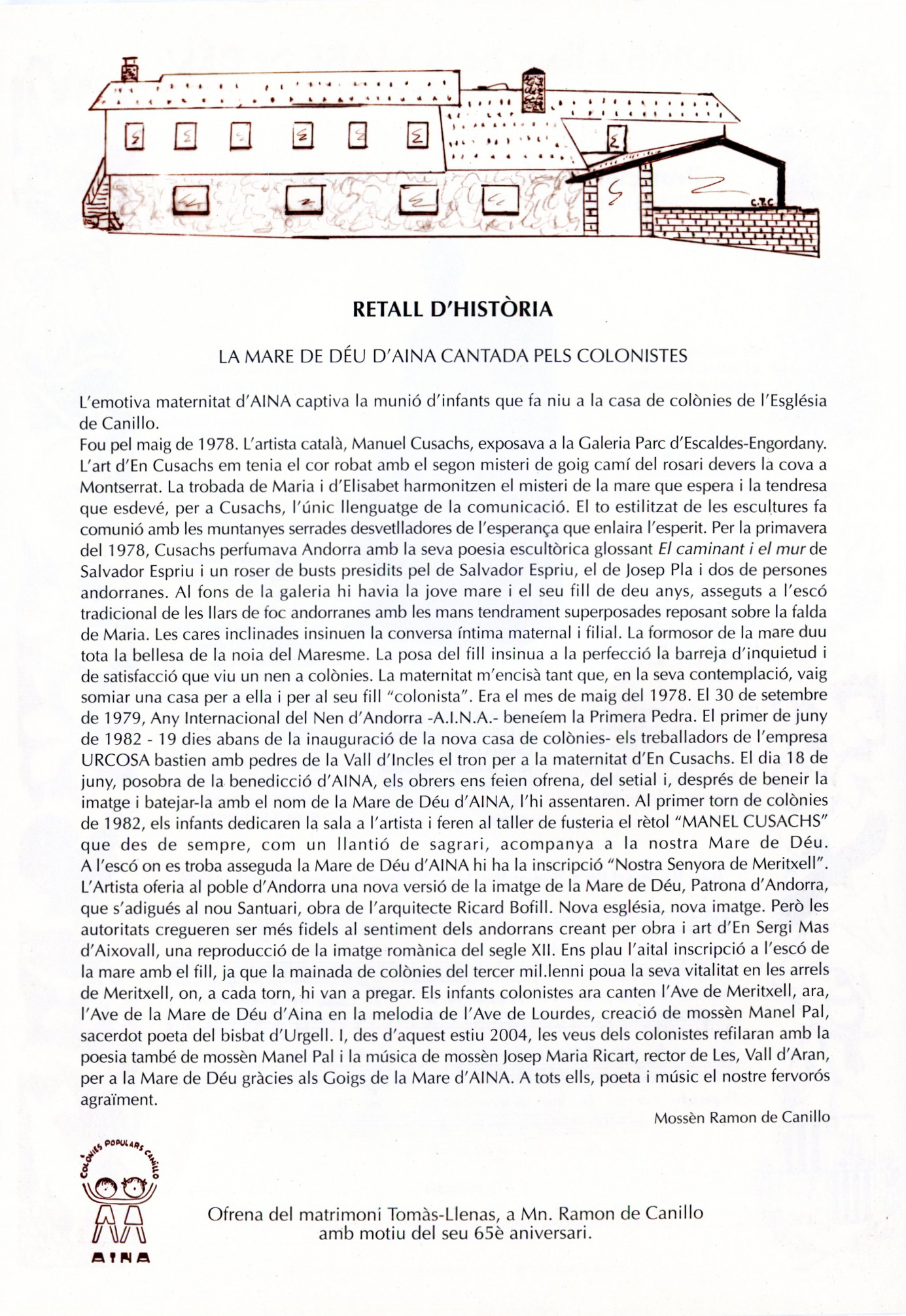 Goigs a llaor de la Mare de Déu d'Aina : Protectora de la Casa de Colònies d'Aina - Miniatura 2