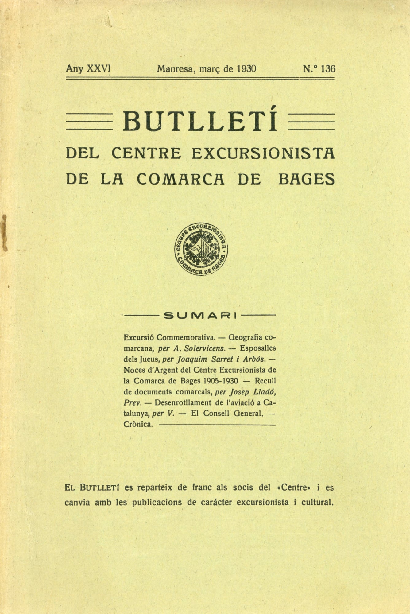Noces d'Argent del Centre Excursionista de la Comarca de Bages 1905-1930 - Portada