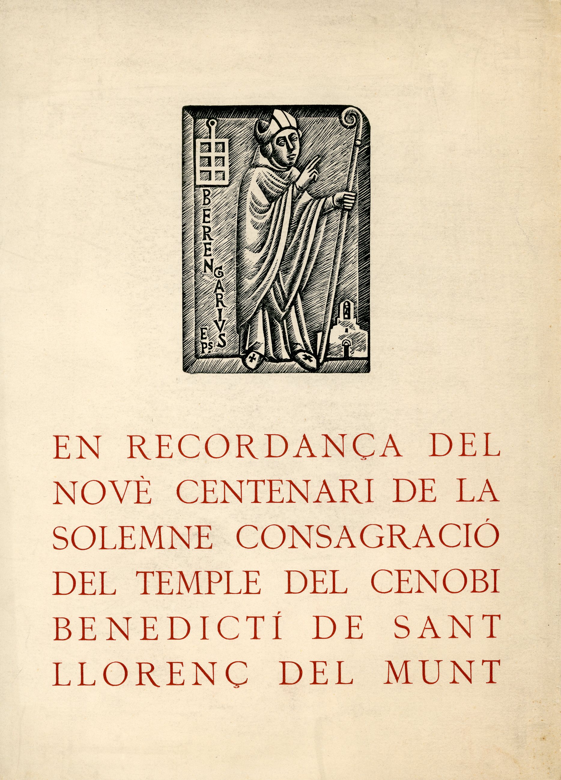 En recordança del novè centenari de la consagració del temple del cenobi benedictí de Sant Llorenç del Munt - Portada